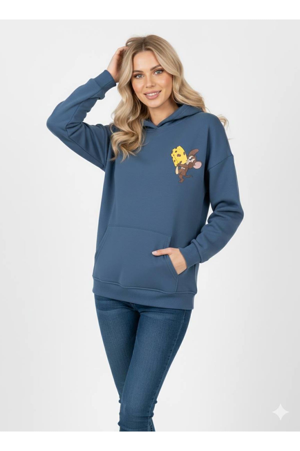 Jerry Baskılı Kapüşonlu Üç İp Sweat