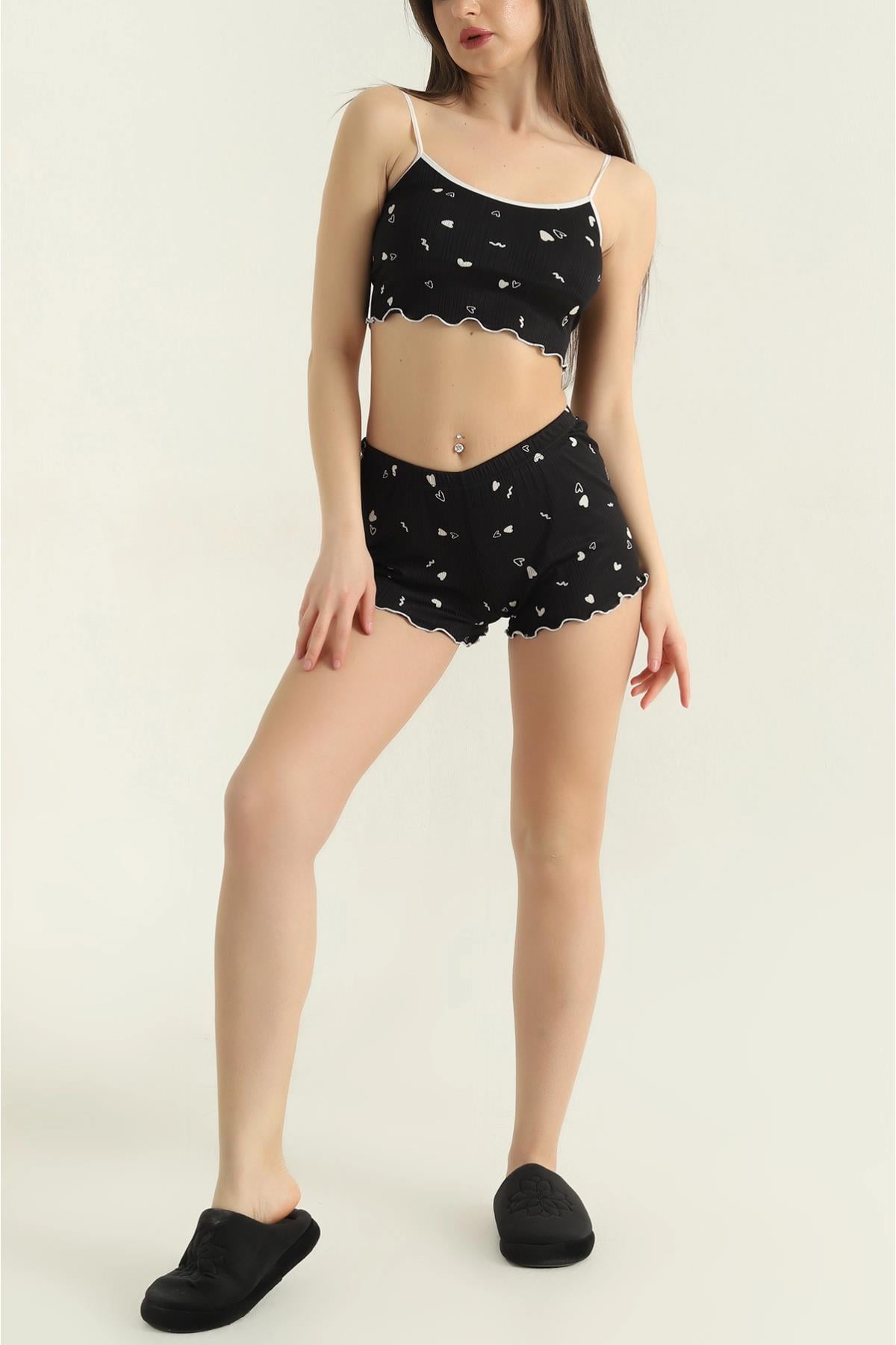 Kalp Desen Şortlu Pijama Takımı