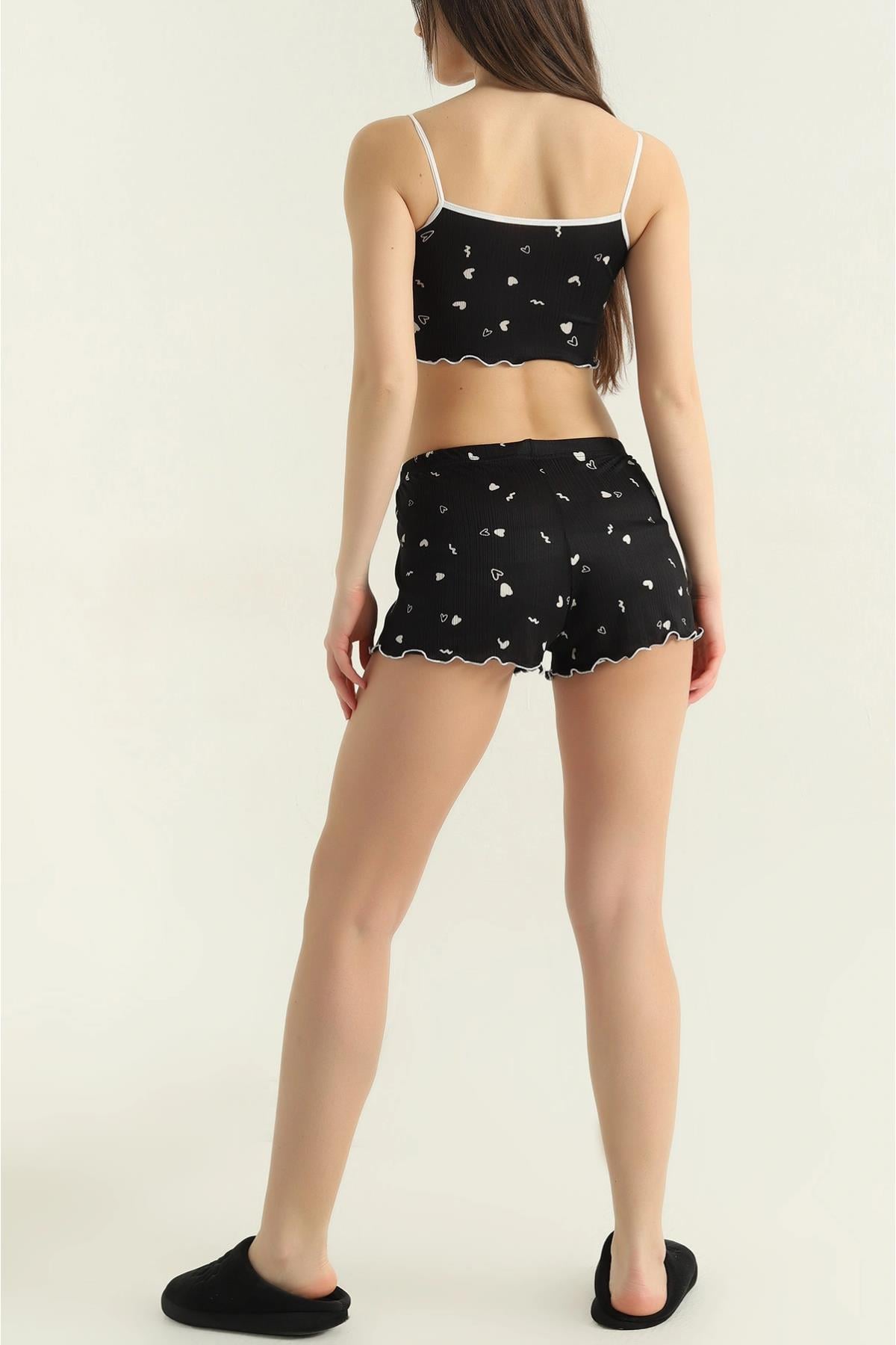 Kalp Desen Şortlu Pijama Takımı