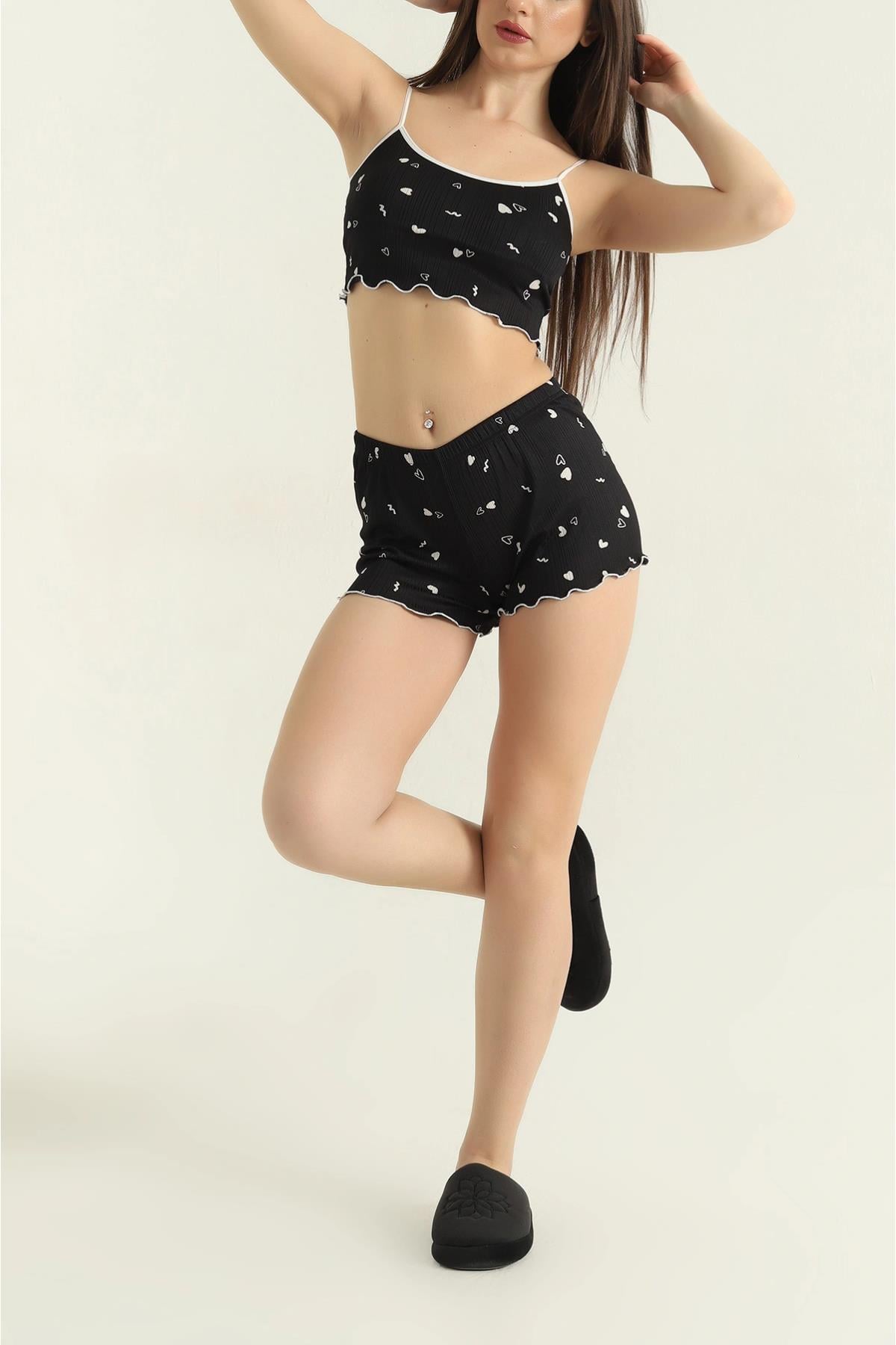 Kalp Desen Şortlu Pijama Takımı