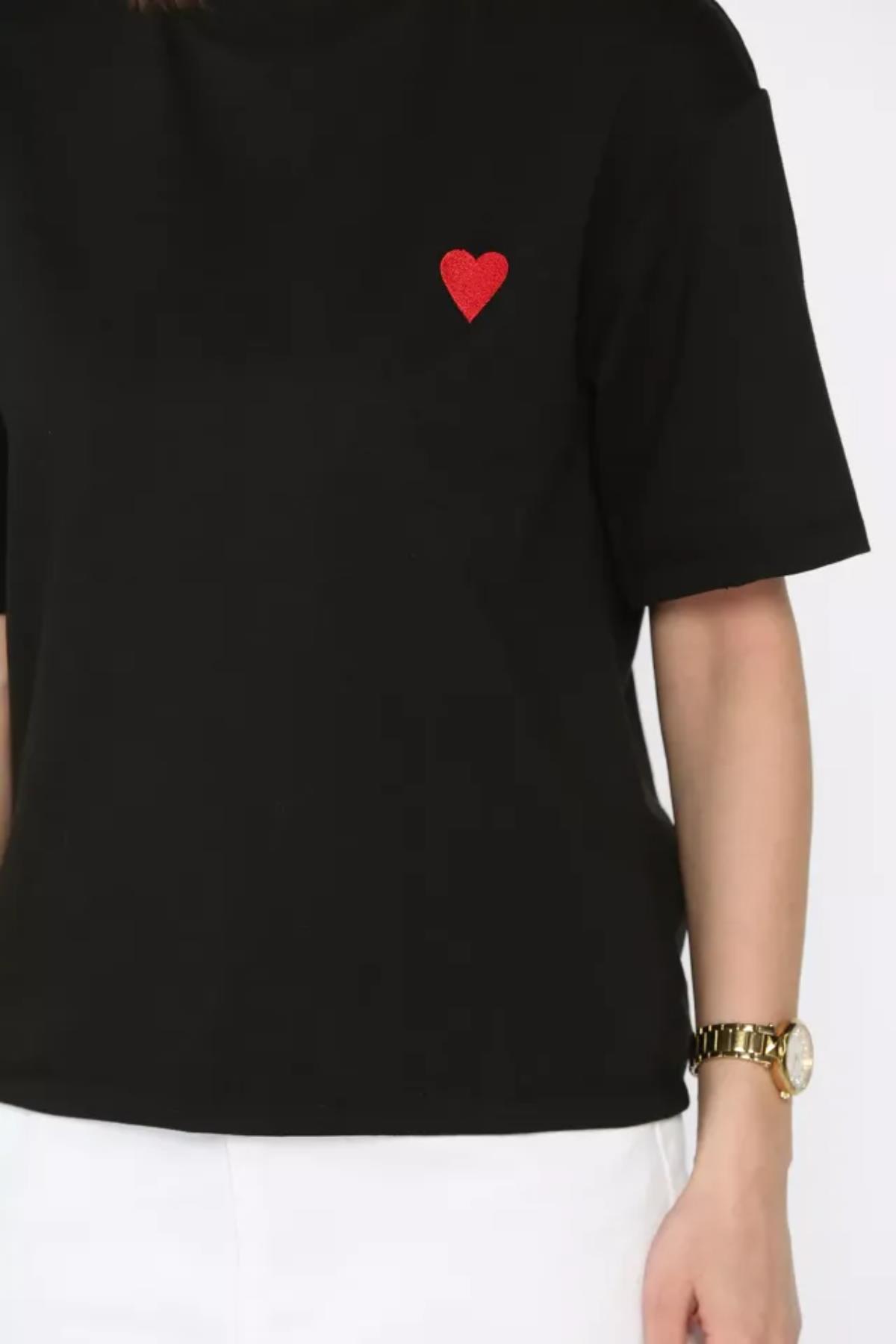 Kalp Nakışlı Modal Tshirt