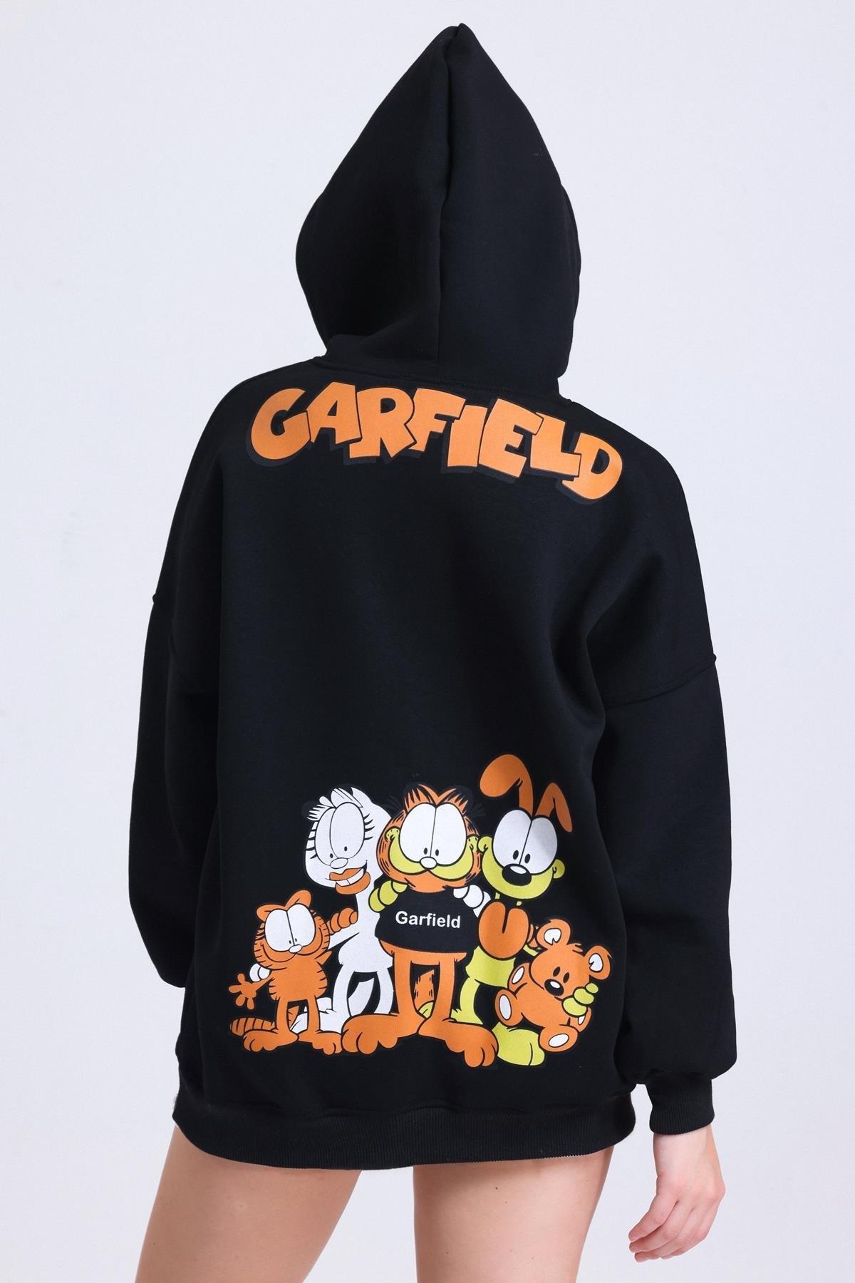 Kapşonlu Garfield Baskı Üç İp Sweat