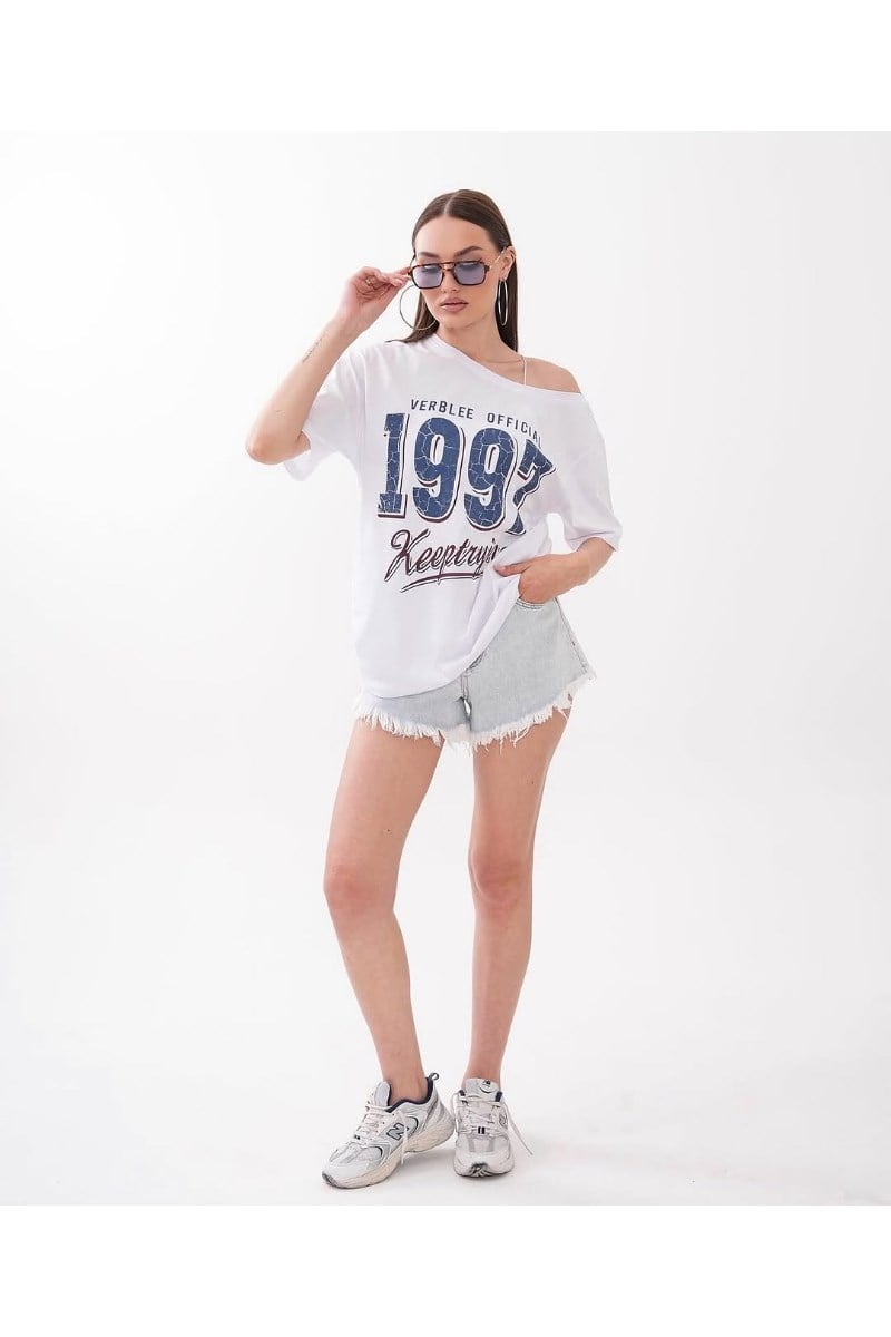 Kayık Yaka 1997 Baskılı Tshirt