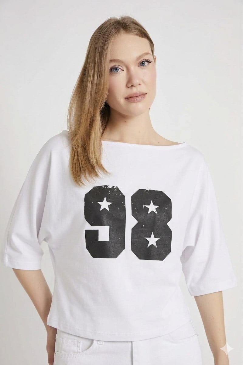 Kayık Yaka 98 Baskılı Tshirt