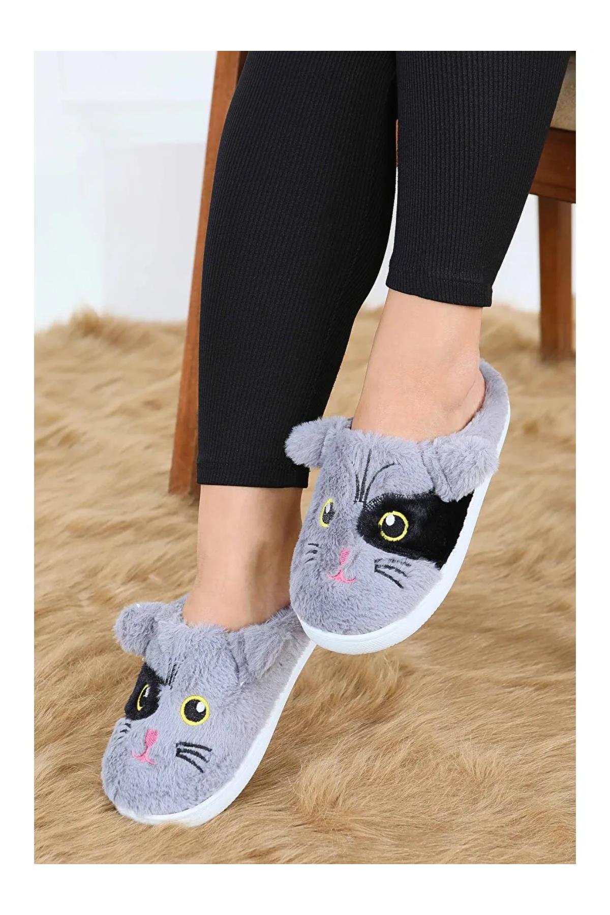 Kedi İşleme Detaylı Kadın Ev Terliği