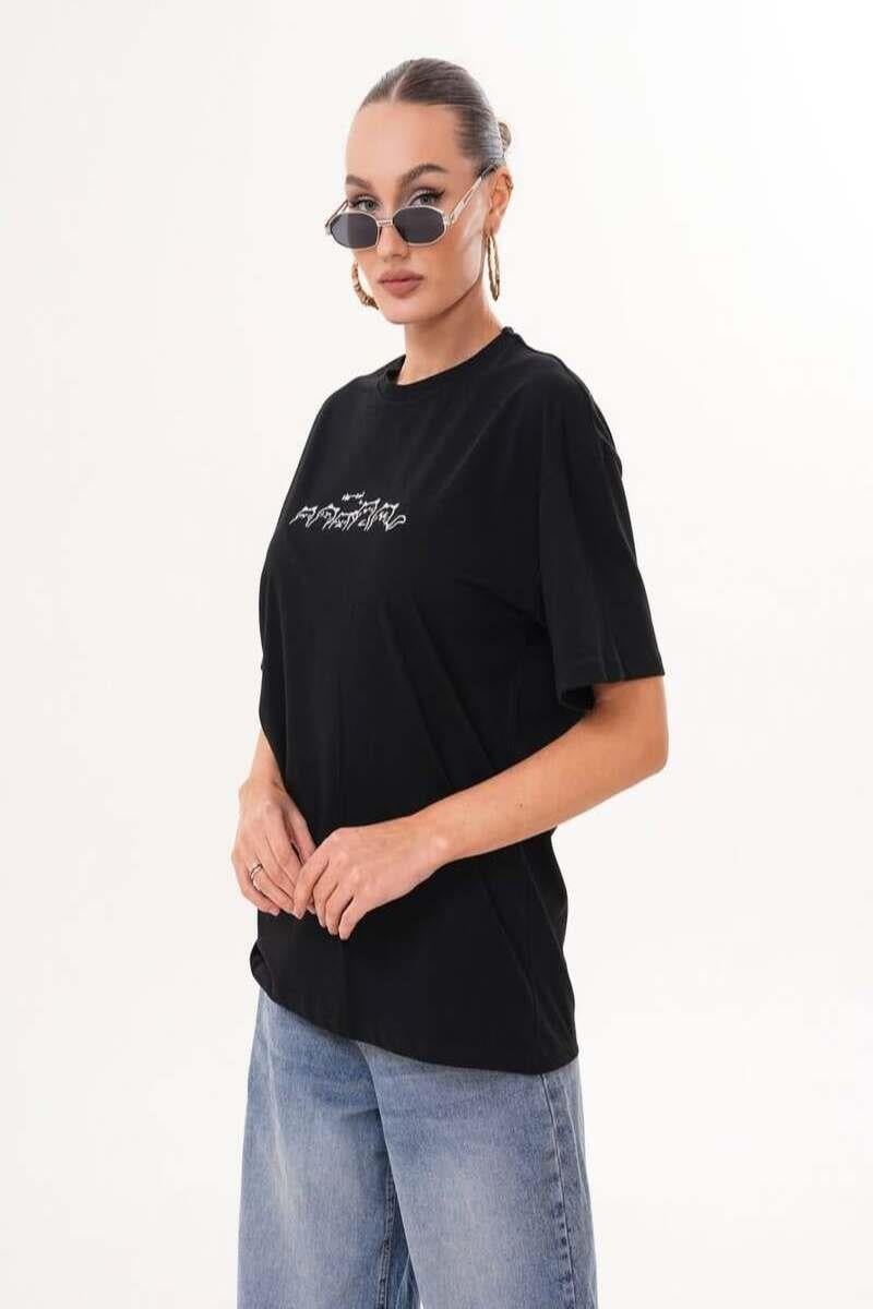 Kedi Nakış İşlemeli Oversize Tshirt