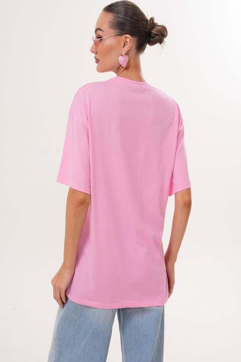 Kedi Nakış İşlemeli Oversize Tshirt
