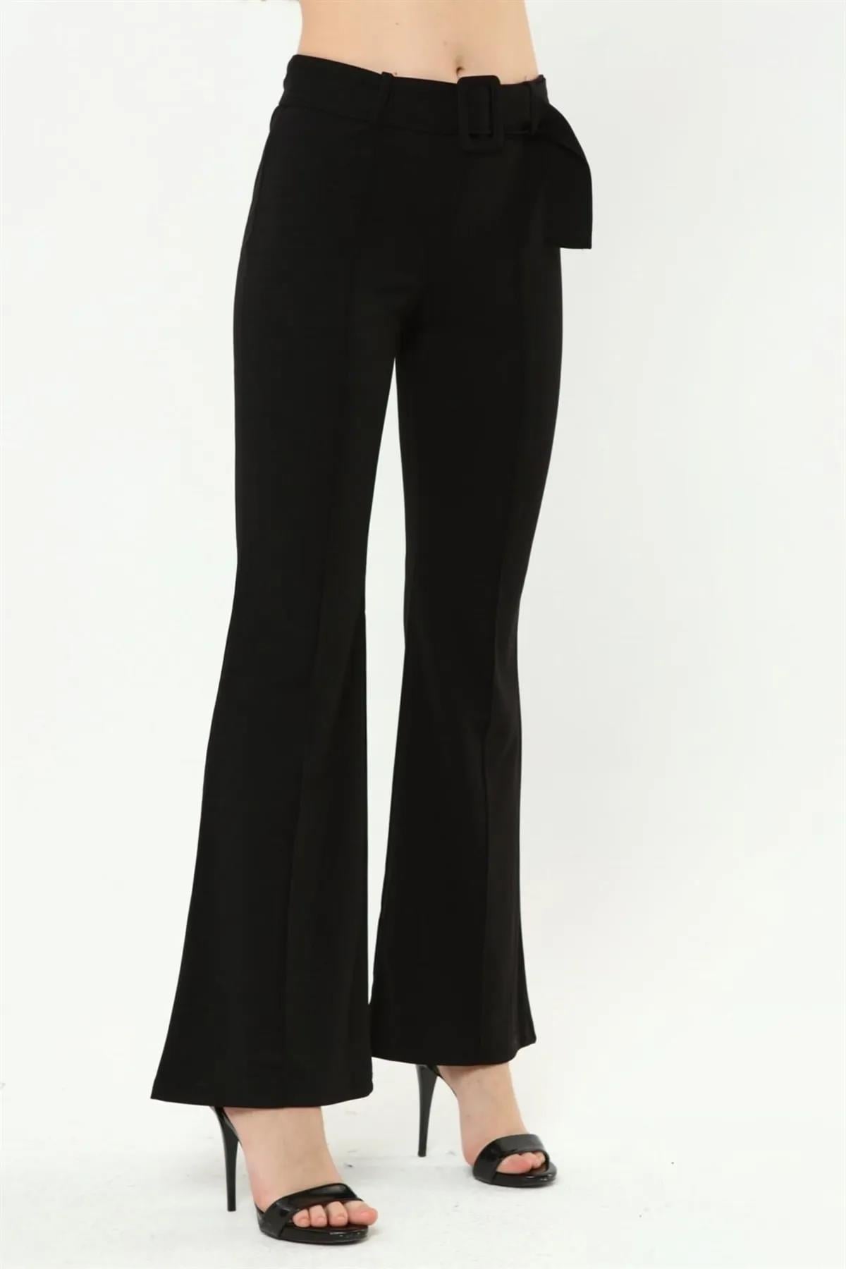 Kemerli Çimalı İspanyol Paça Pantolon