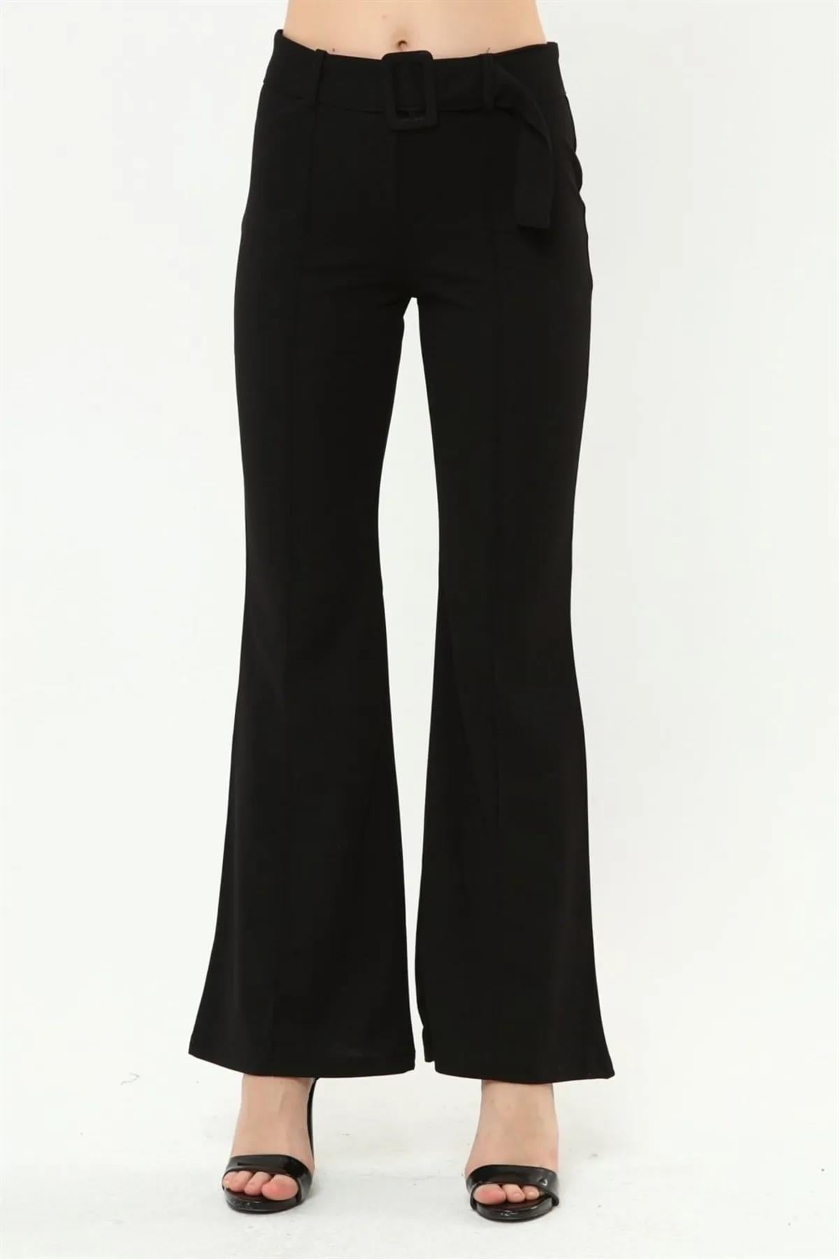 Kemerli Çimalı İspanyol Paça Pantolon