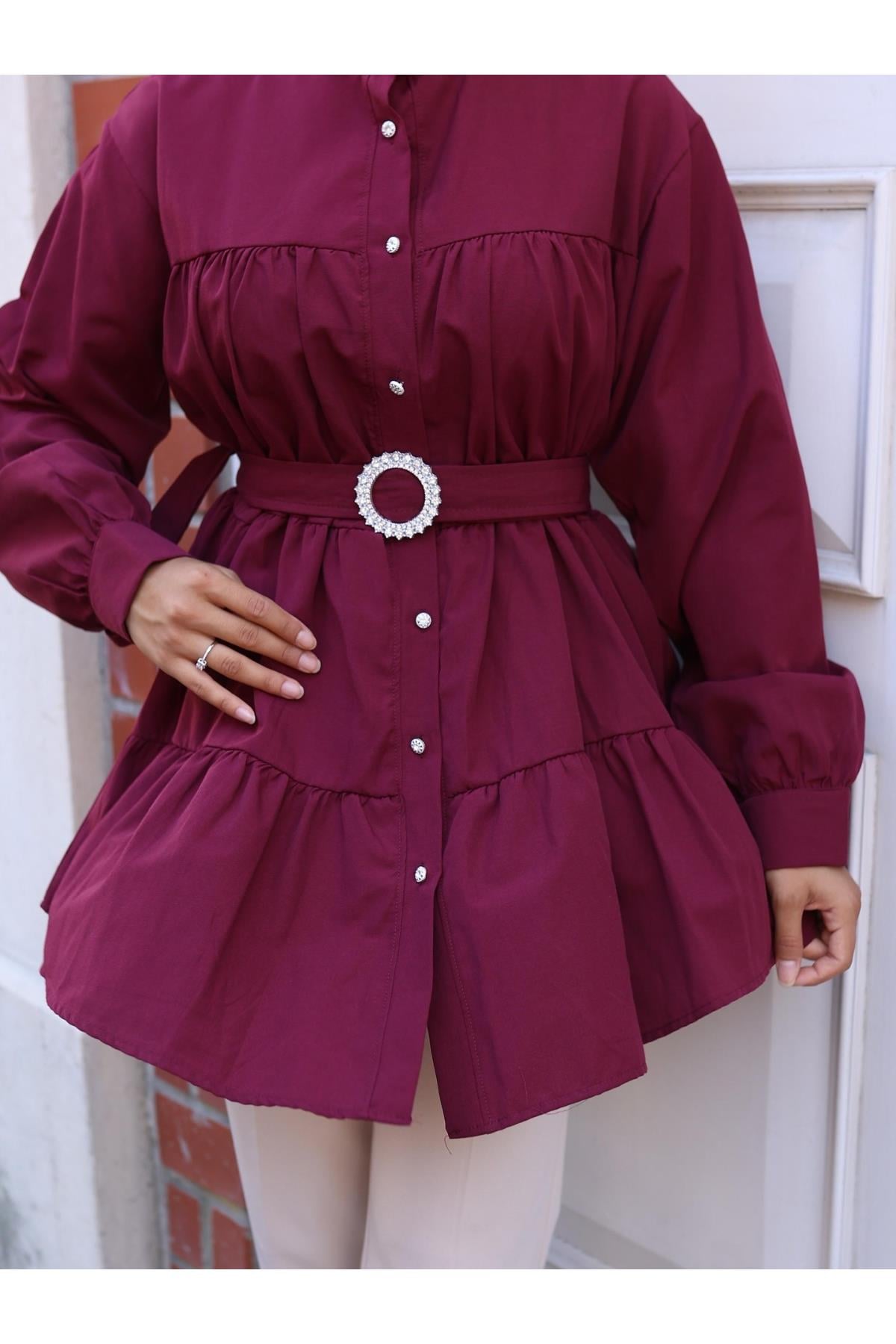 Kemerli Düğmeli Kat Kat Tunik