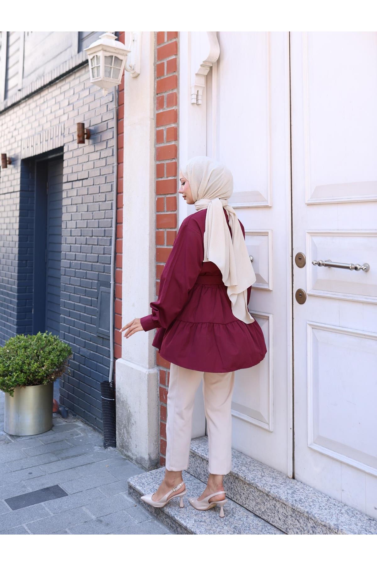 Kemerli Düğmeli Kat Kat Tunik