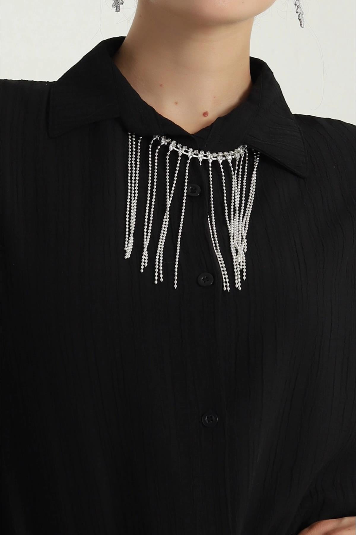 Kolye Detaylı Kırışık Model Gömlek