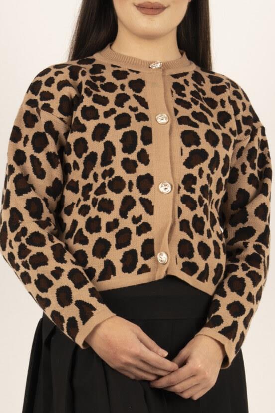 Leopar Desen Crop Hırka