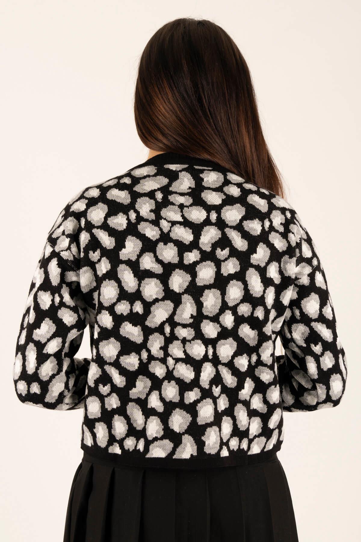 Leopar Desen Crop Hırka