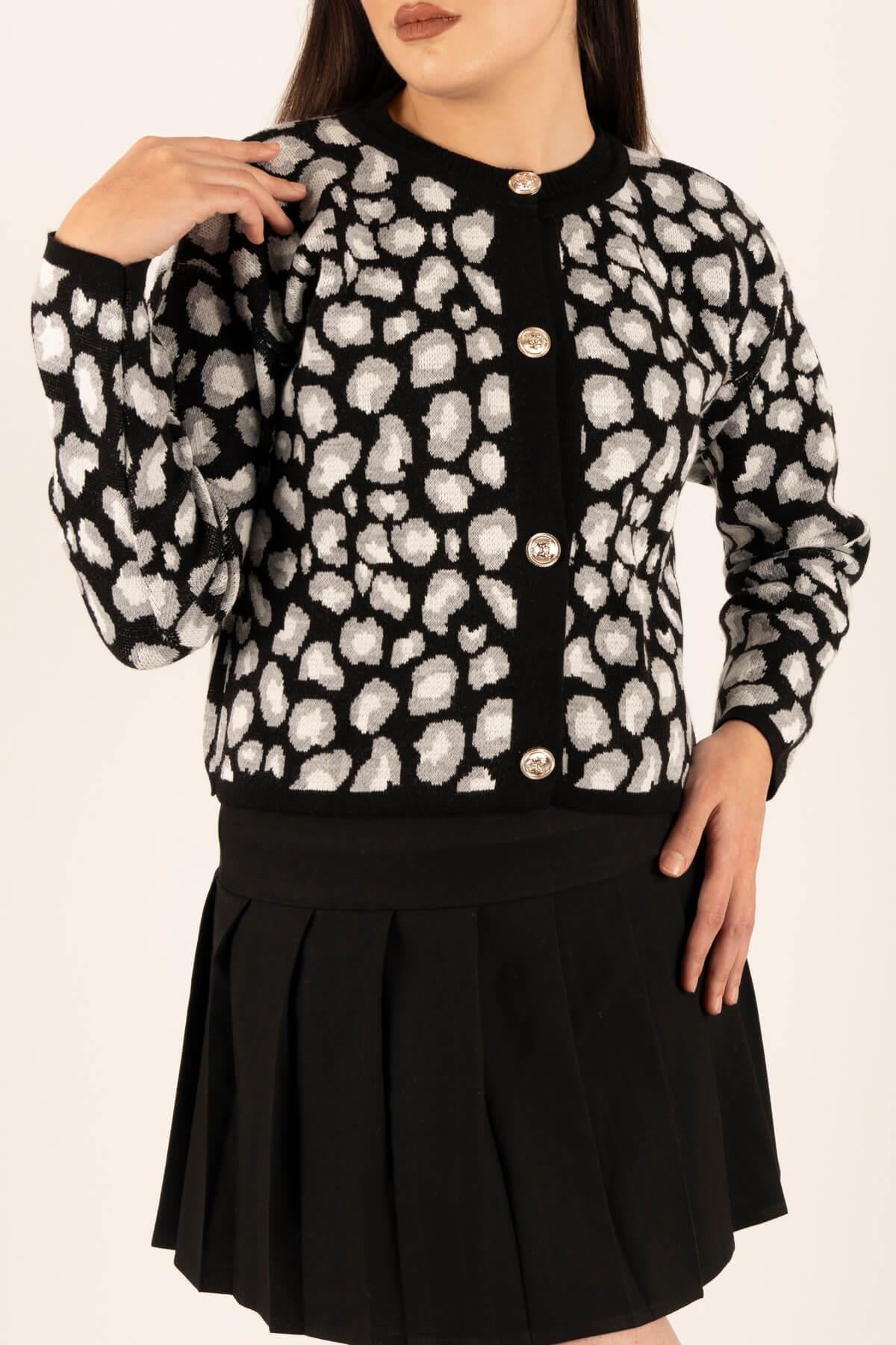 Leopar Desen Crop Hırka