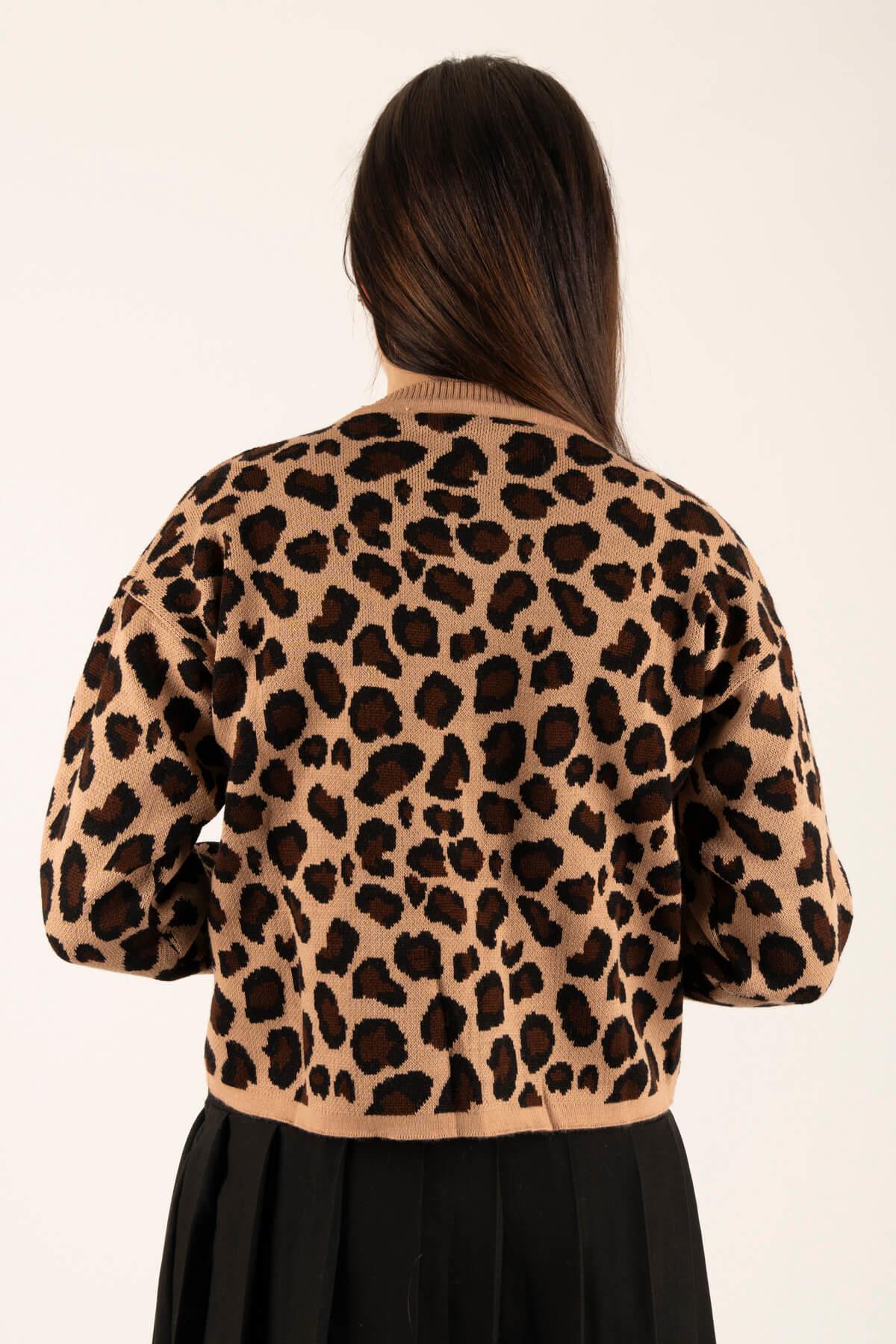 Leopar Desen Crop Hırka