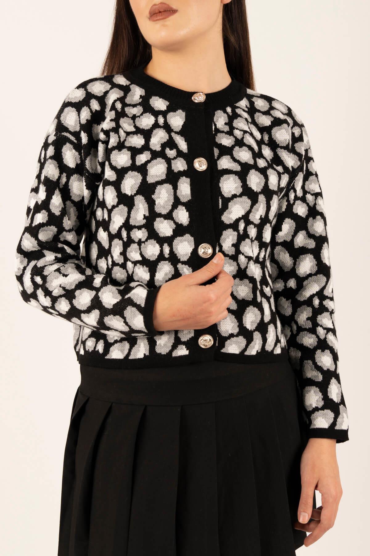 Leopar Desen Crop Hırka