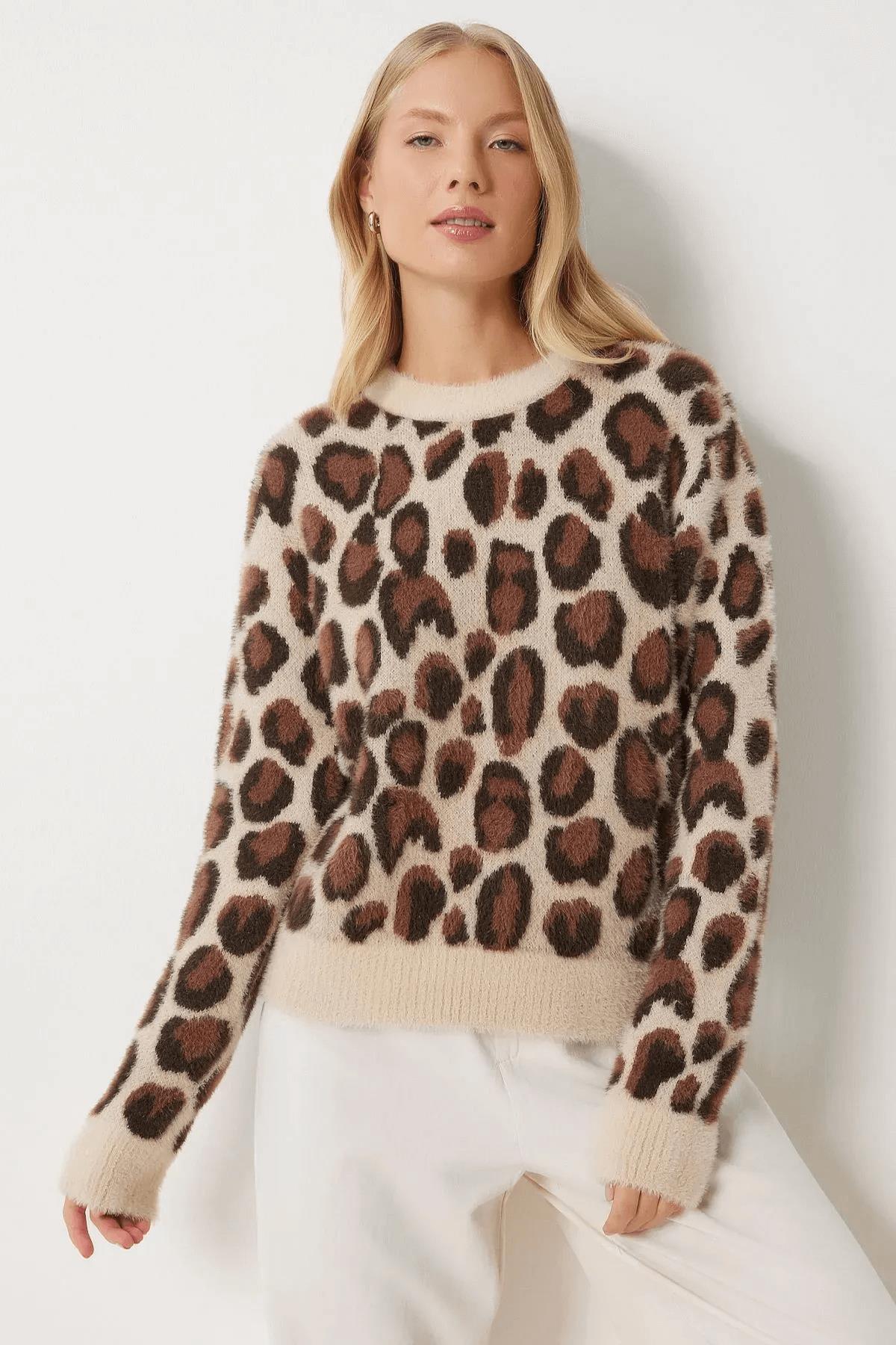 Leopar Desen Crop Kazak