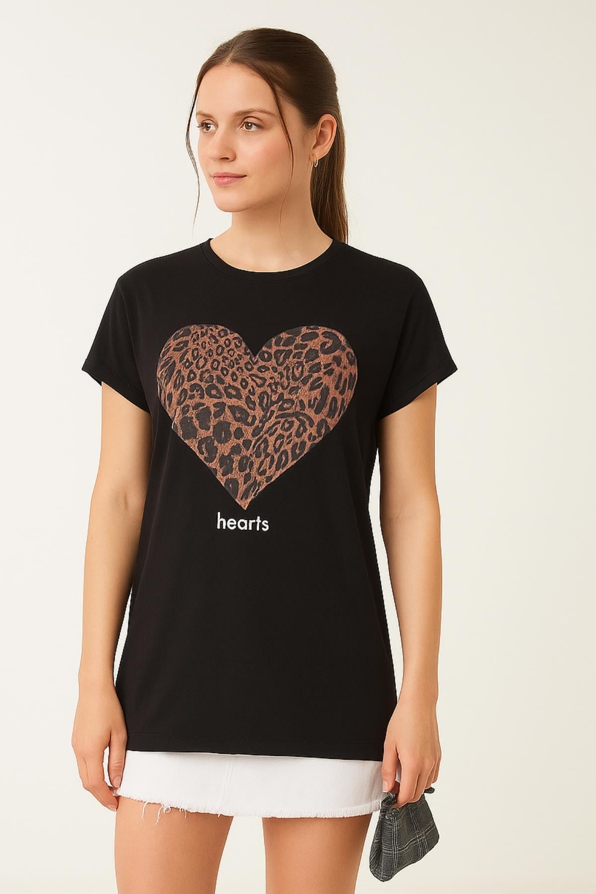 Leopar Desen Kalpli Salaş Tshirt