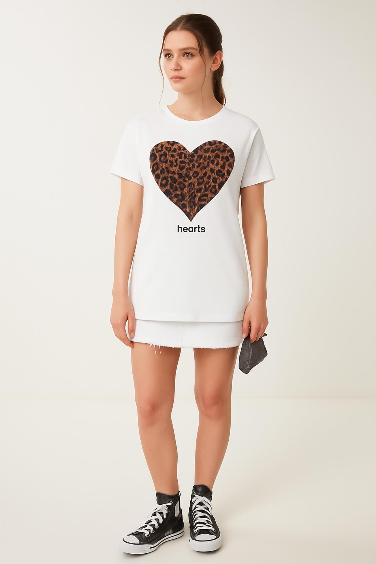 Leopar Desen Kalpli Salaş Tshirt