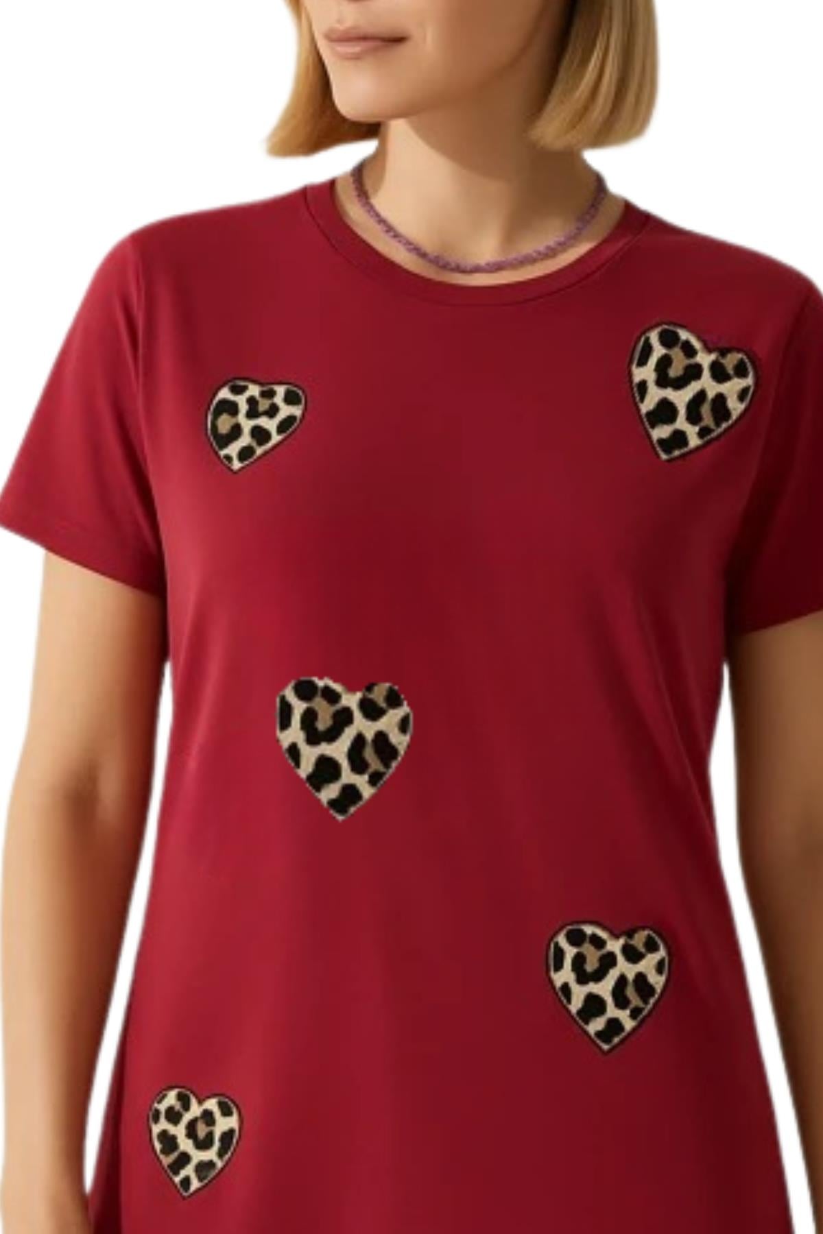 Leopar Desen Küçük Kalpli Salaş Tshirt