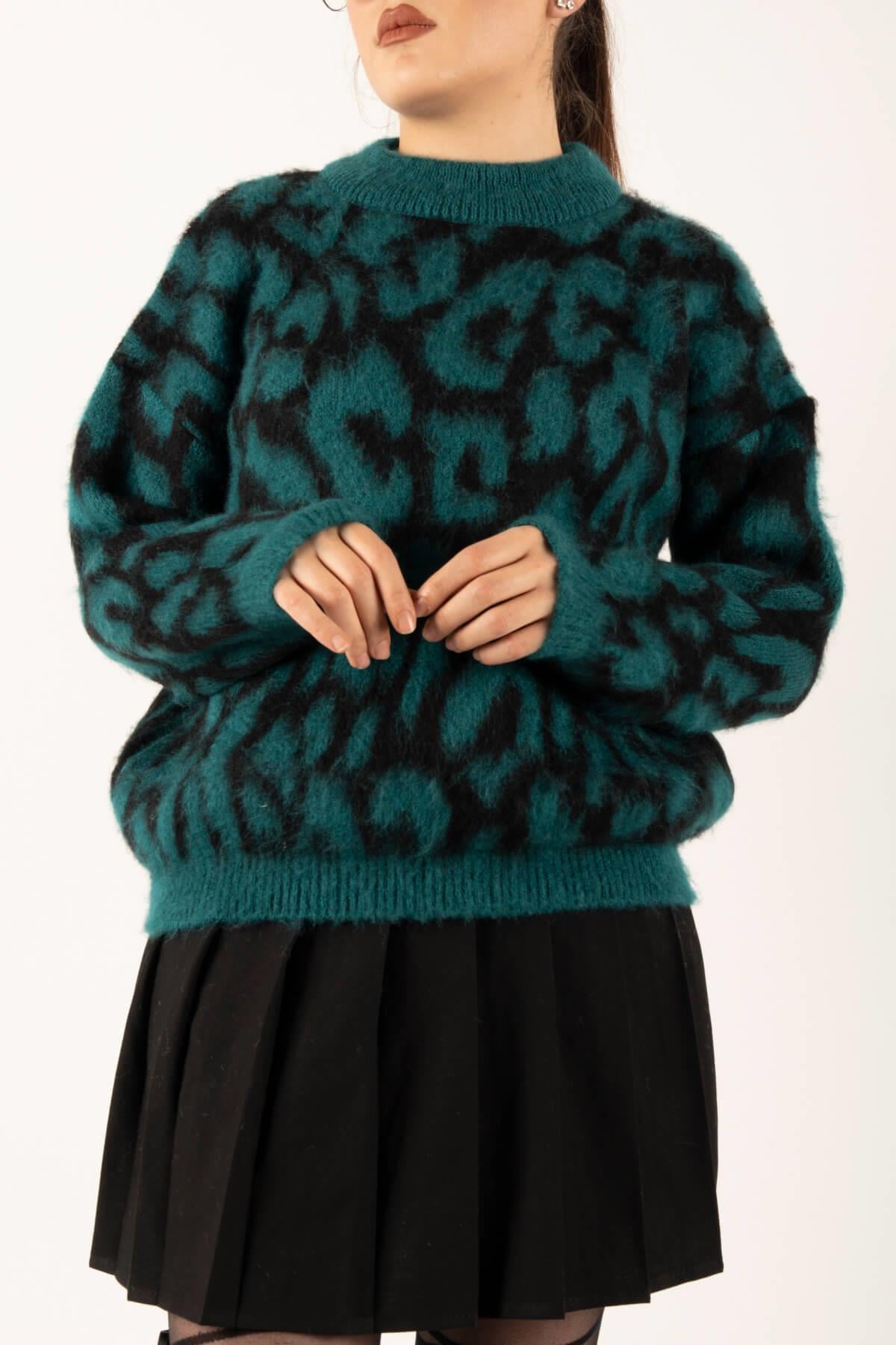Leopar Desen Triko Kazak