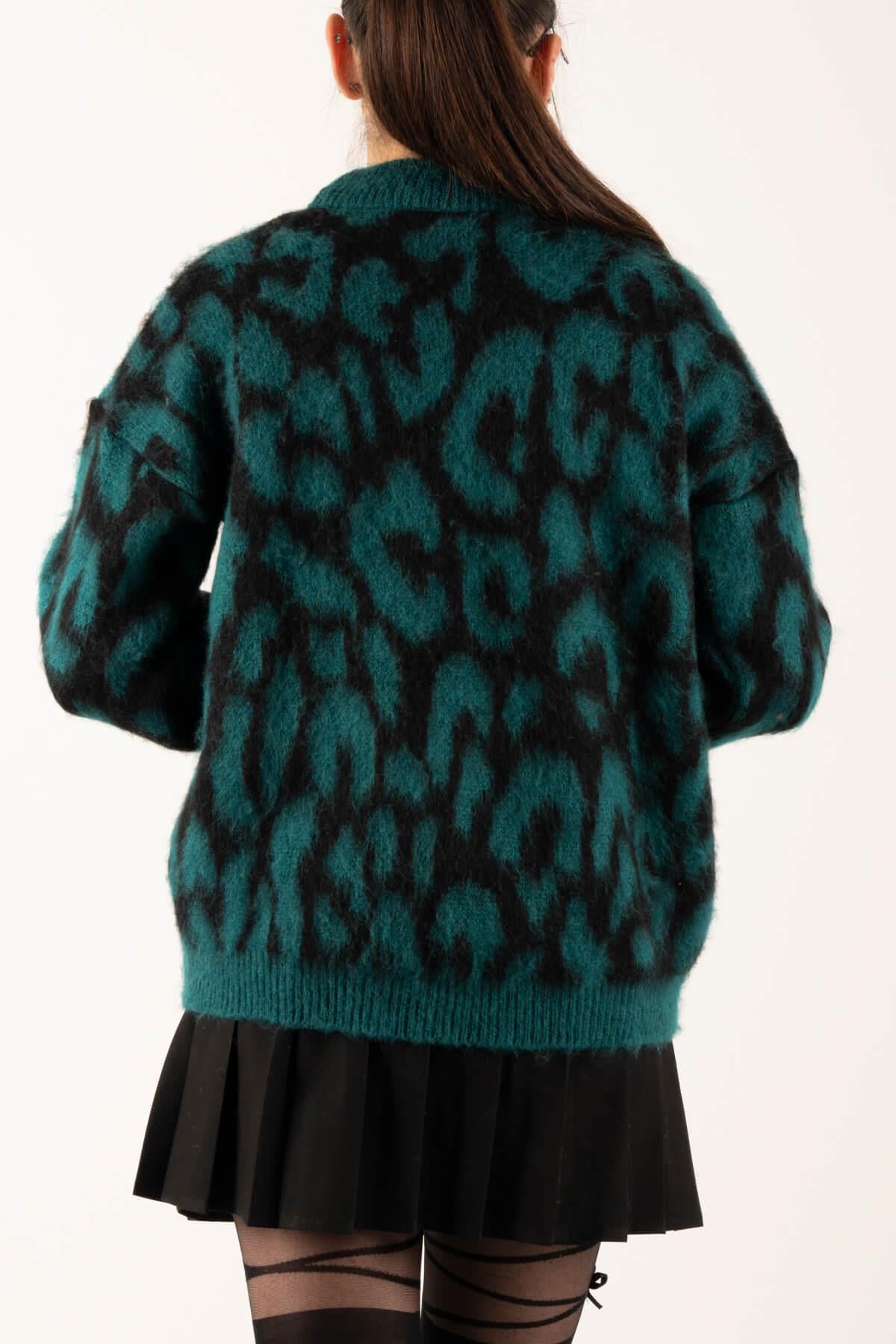 Leopar Desen Triko Kazak
