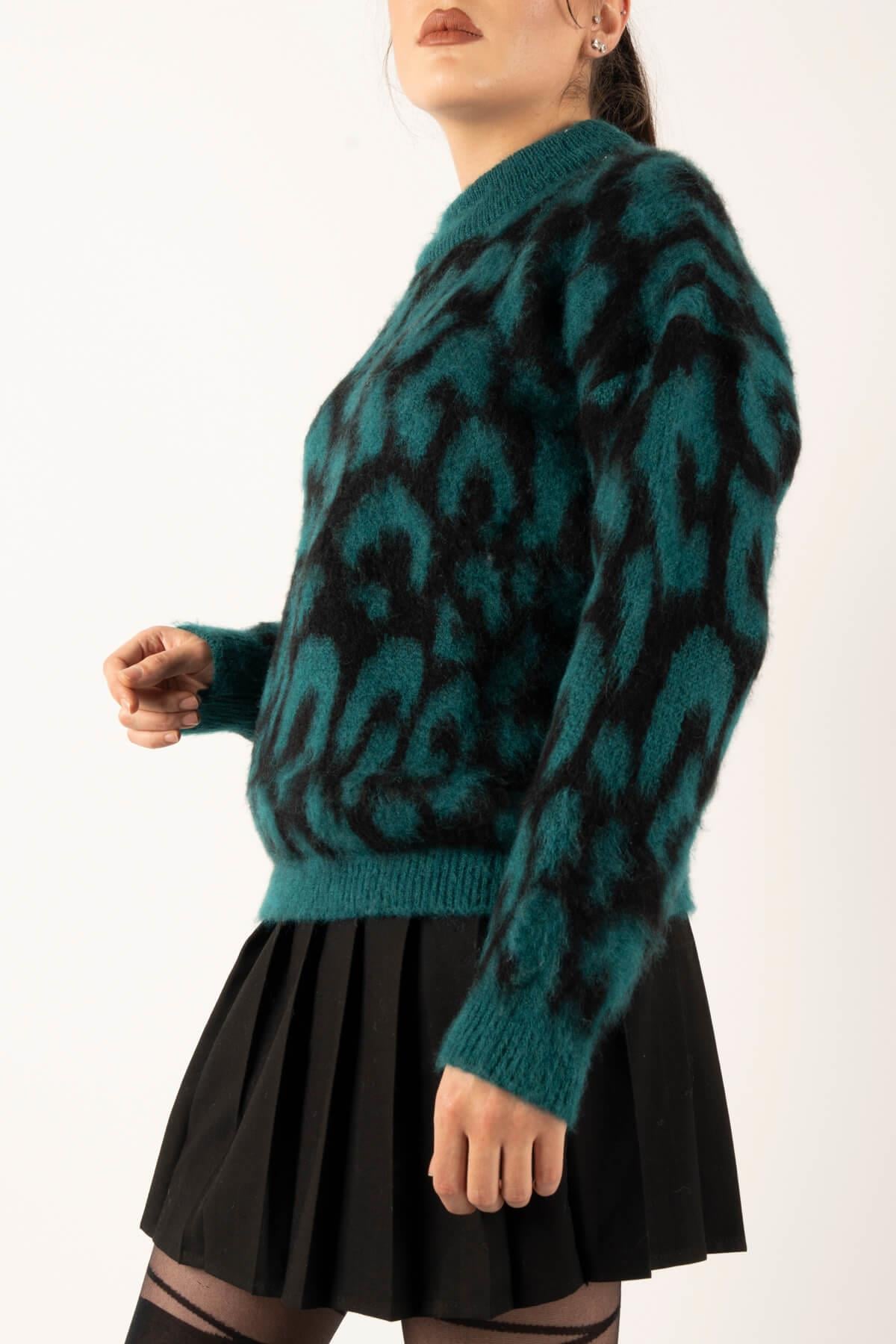 Leopar Desen Triko Kazak