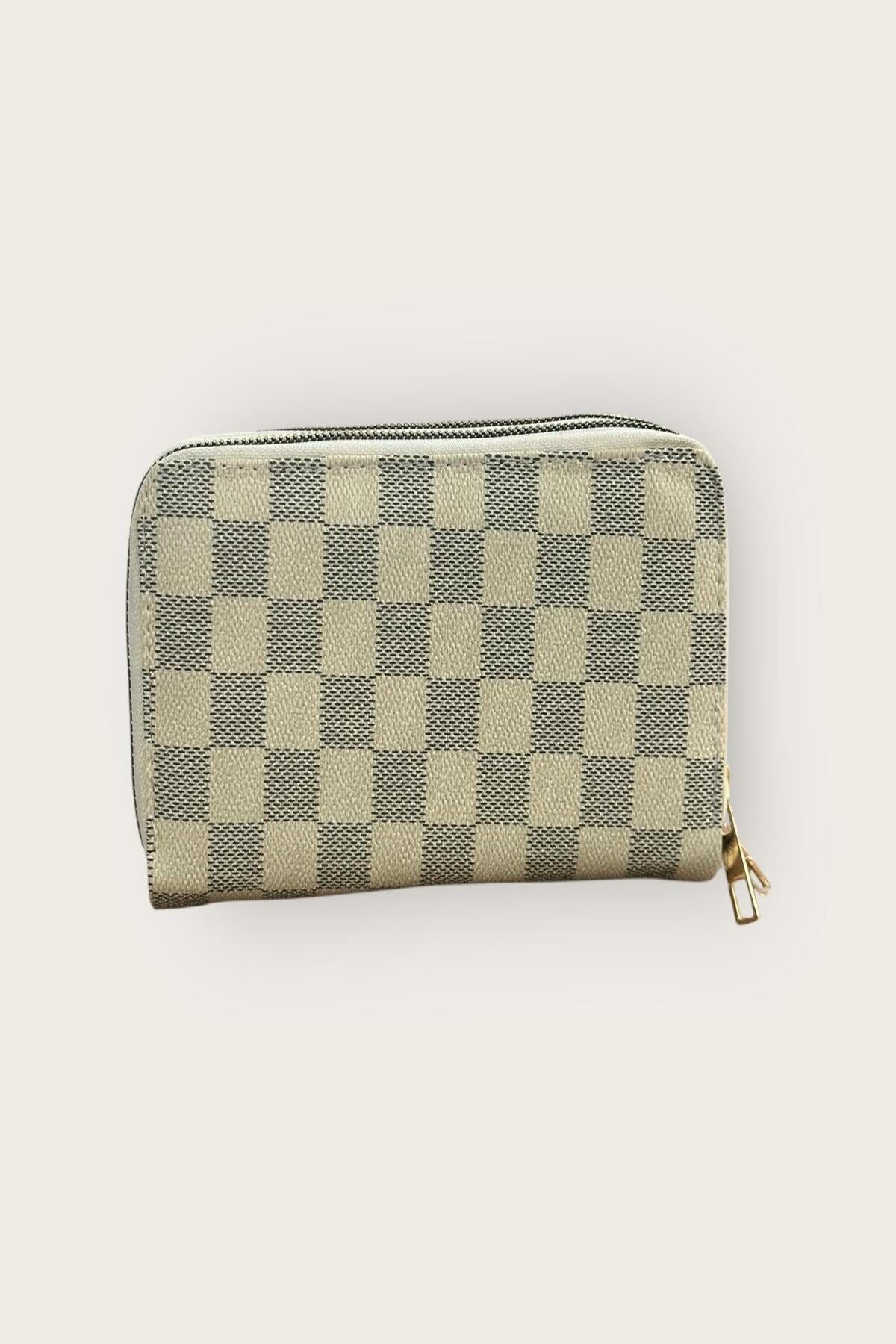 LV Logo ve Desenli Çift Göz Fermuarlı Cüzdan