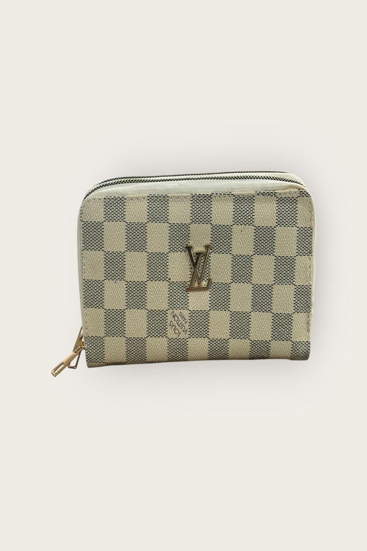 LV Logo ve Desenli Çift Göz Fermuarlı Cüzdan