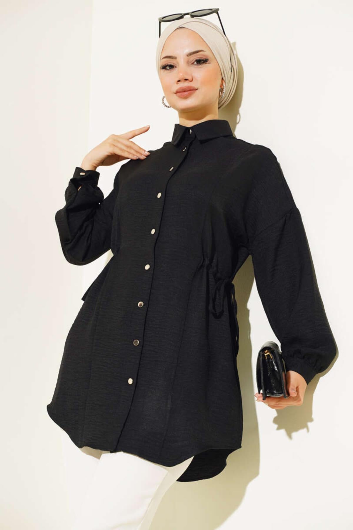 Metal Düğmeli Yanı Bağlamalı Tunik