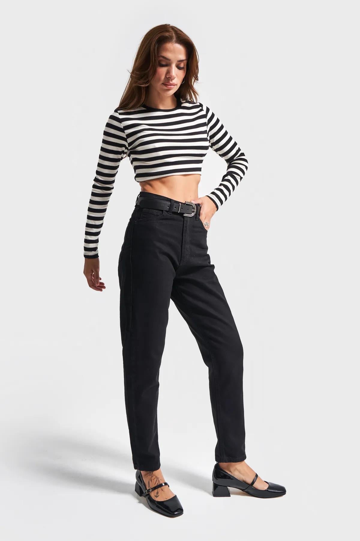 Mom Fit Kemerli Kot Pantolon