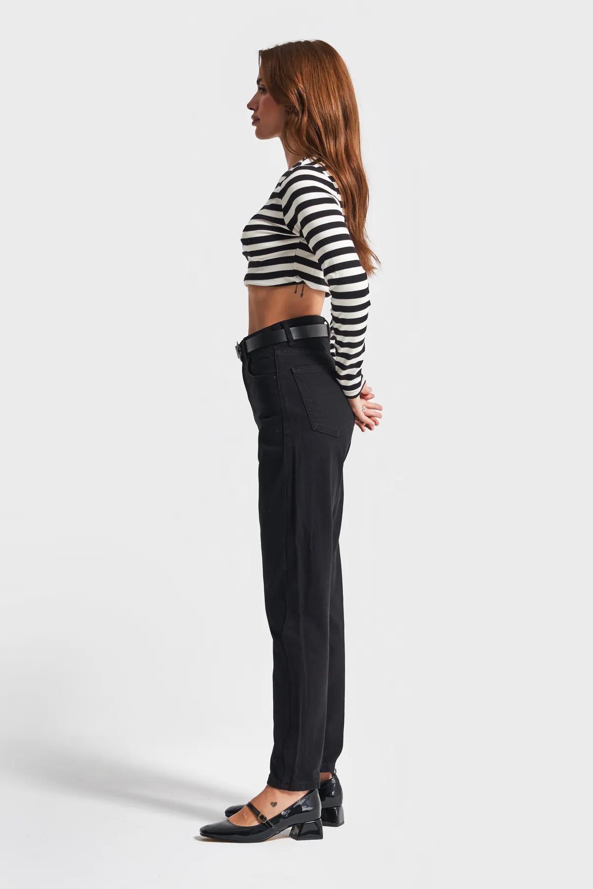 Mom Fit Kemerli Kot Pantolon
