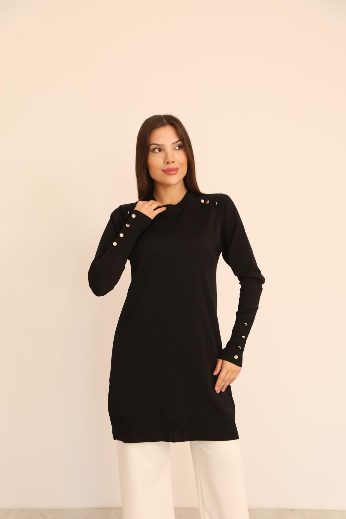 Omzu Düğme Polyelit Tunik