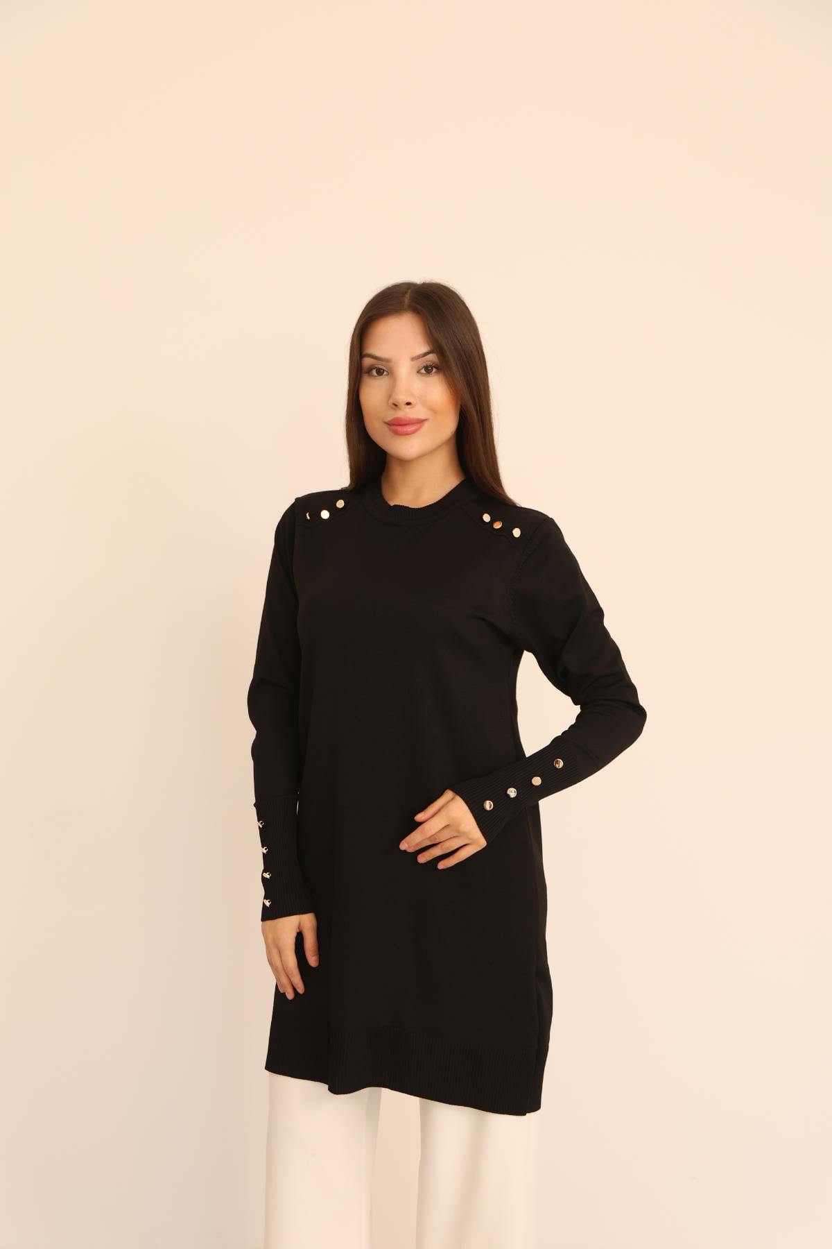 Omzu Düğme Polyelit Tunik
