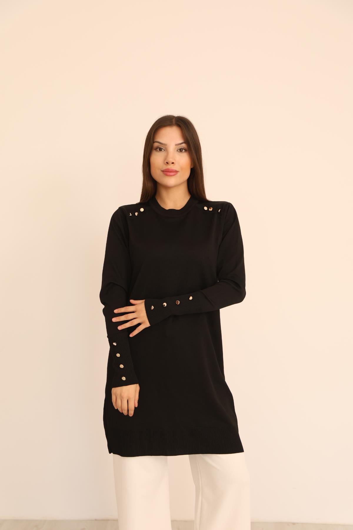 Omzu Düğme Polyelit Tunik