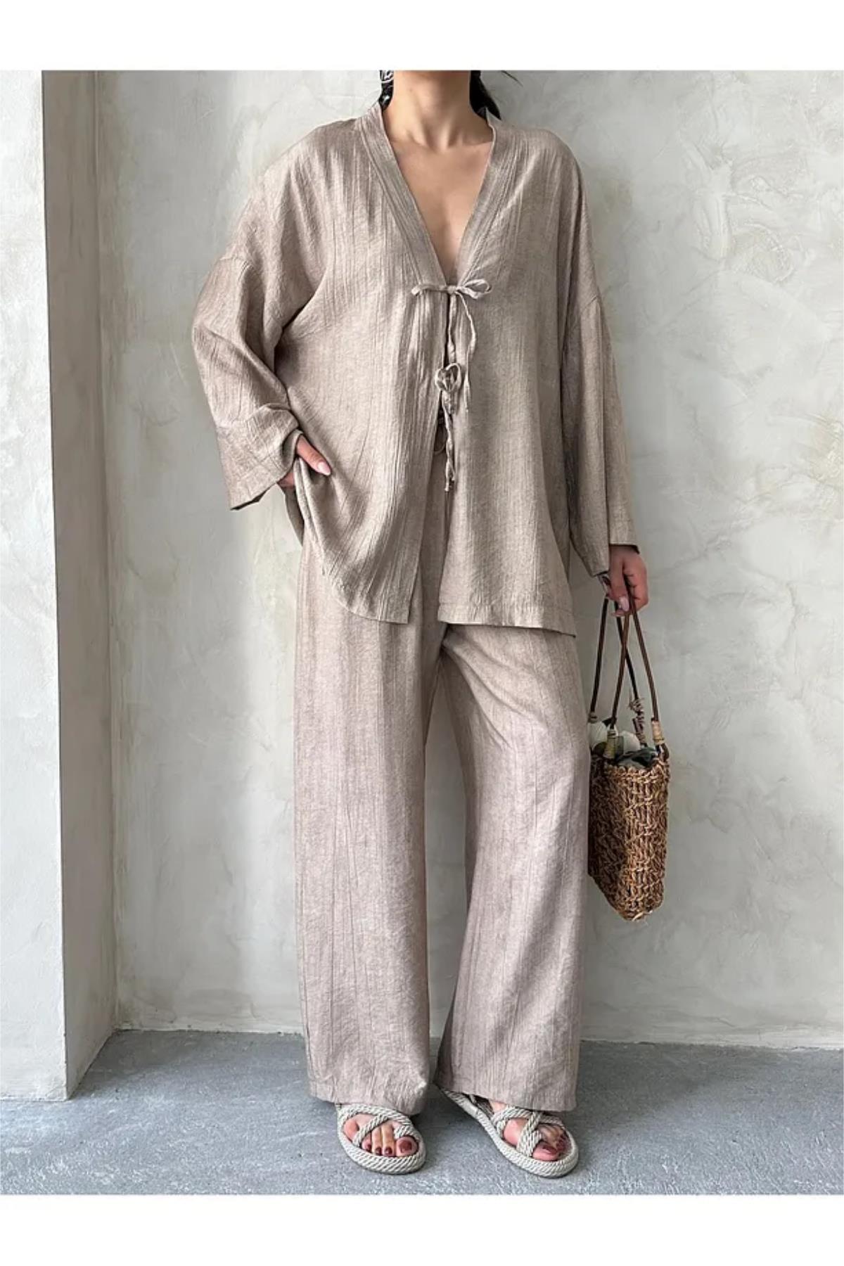 Önü Bağlamalı Kimono Pantolon İkili Takım