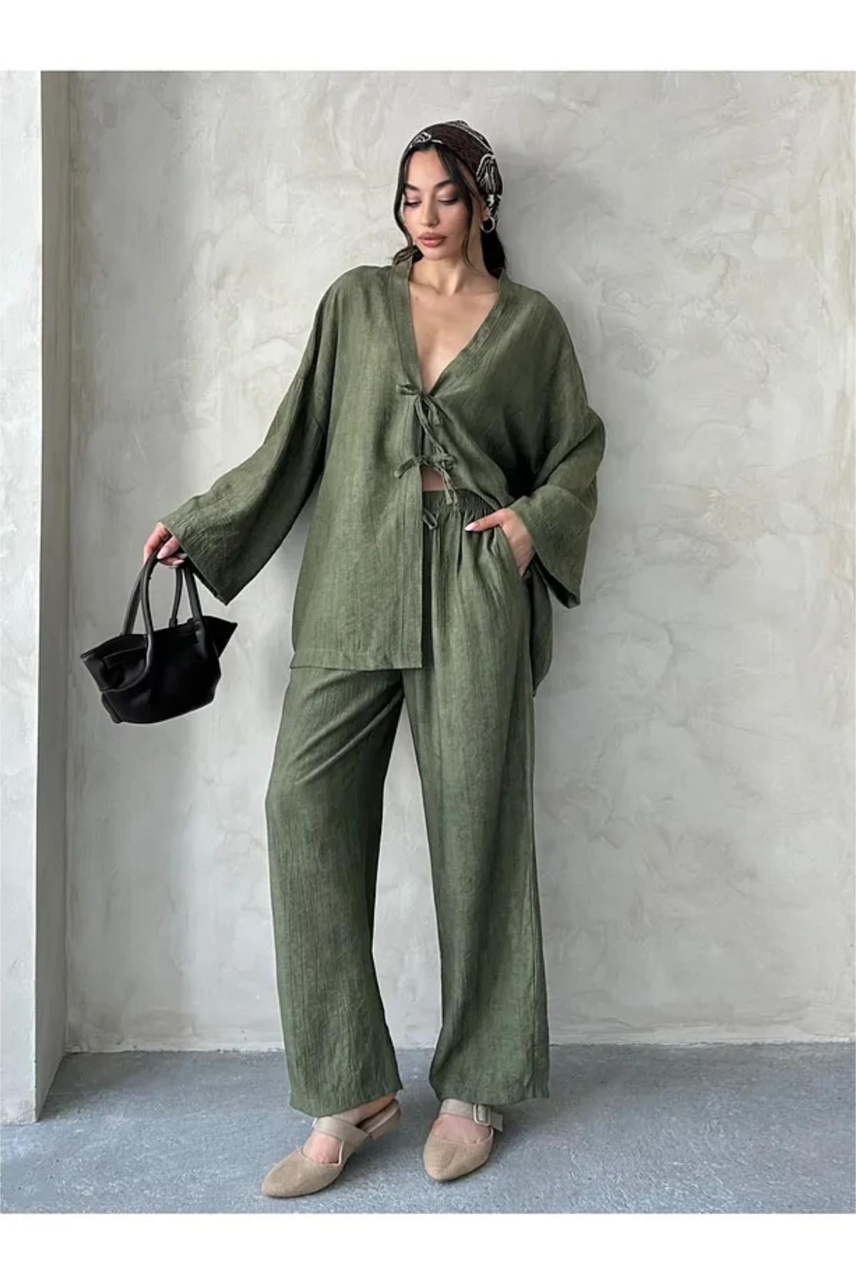 Önü Bağlamalı Kimono Pantolon İkili Takım