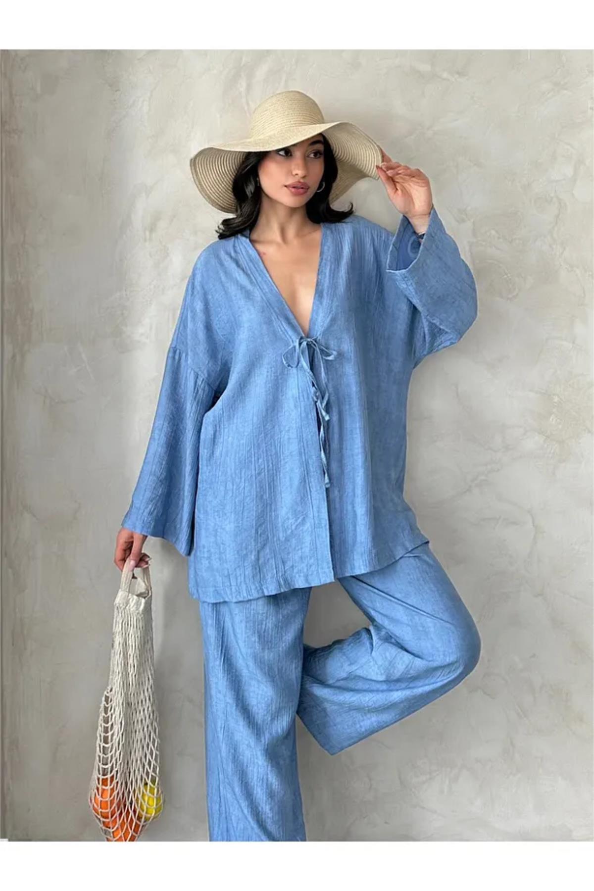 Önü Bağlamalı Kimono Pantolon İkili Takım