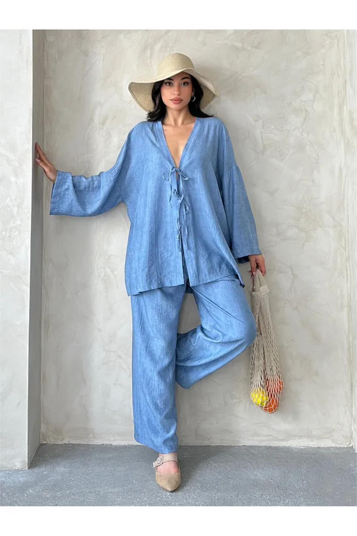 Önü Bağlamalı Kimono Pantolon İkili Takım