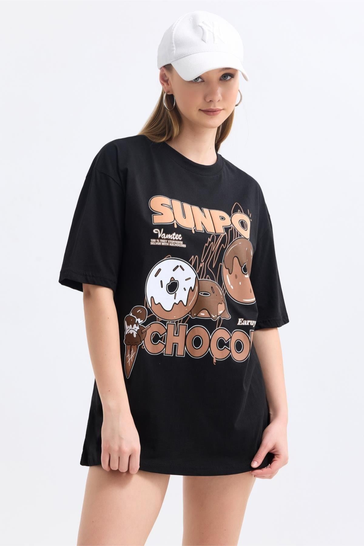 Önü Sunpo Chocola Baskılı Tshirt