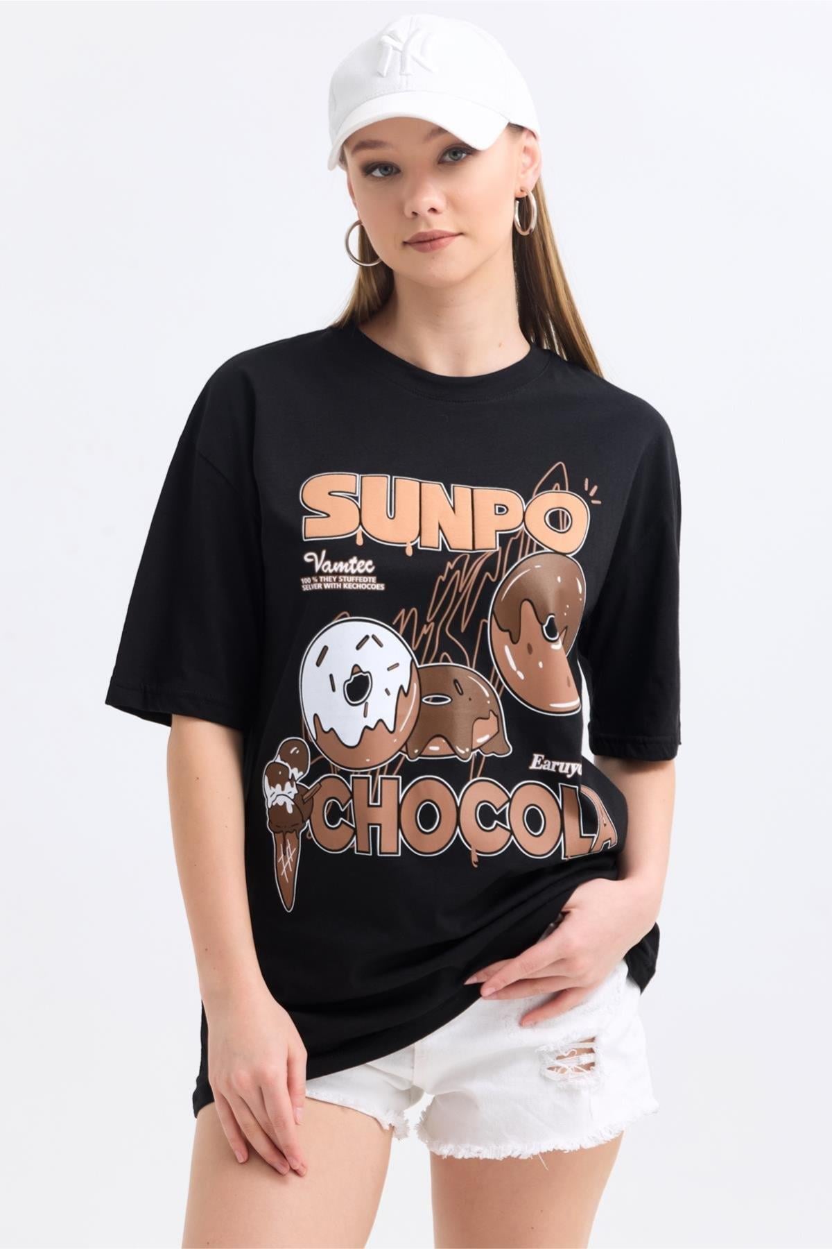 Önü Sunpo Chocola Baskılı Tshirt