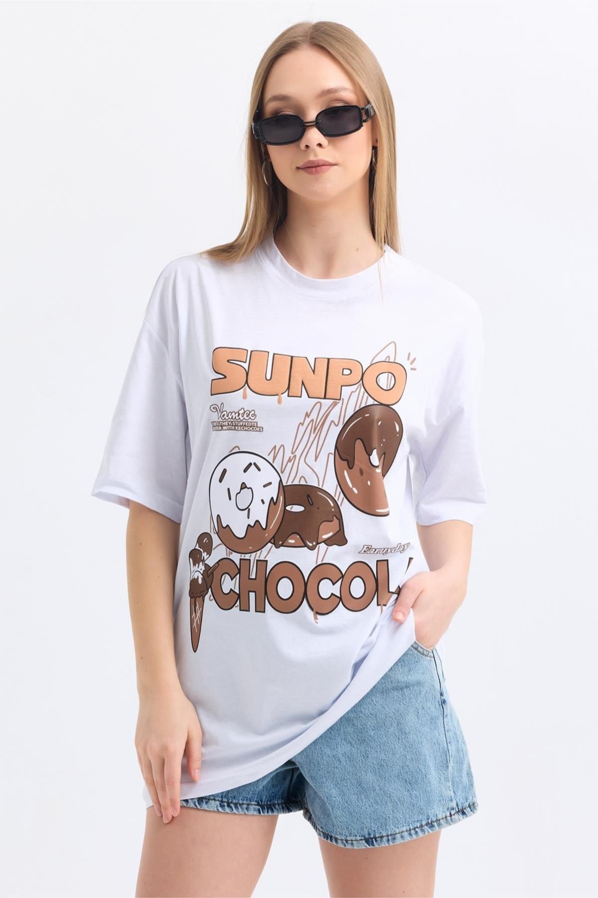 Önü Sunpo Chocola Baskılı Tshirt