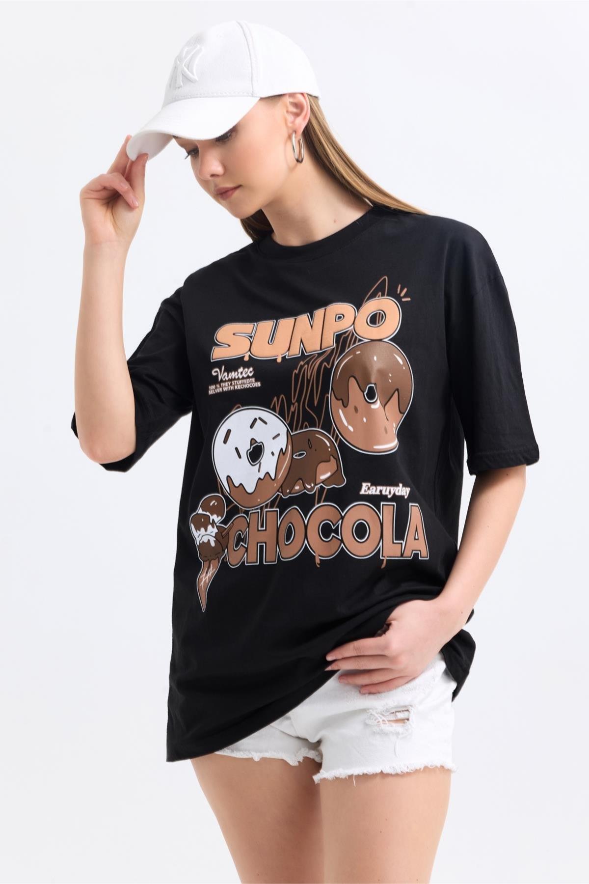 Önü Sunpo Chocola Baskılı Tshirt