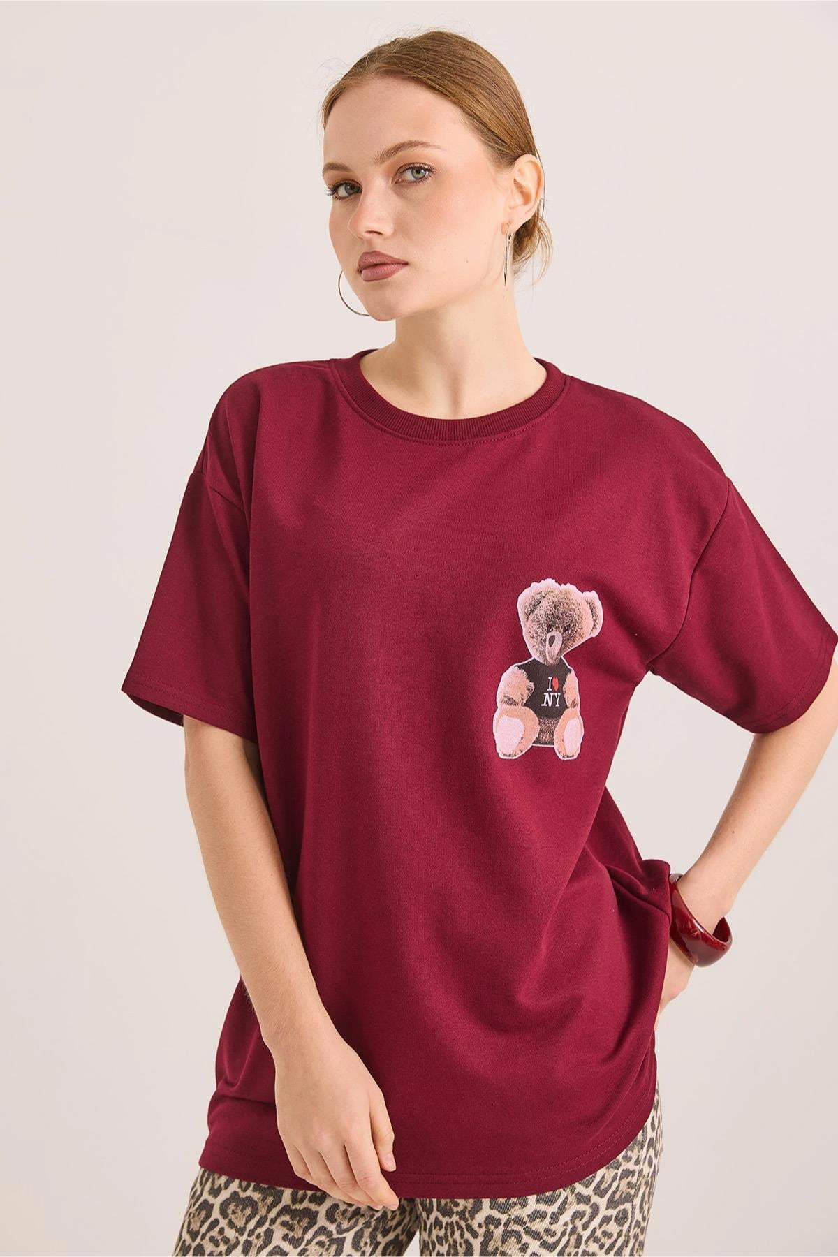 Önü ve Arkası Ayıcık Baskılı Tshirt