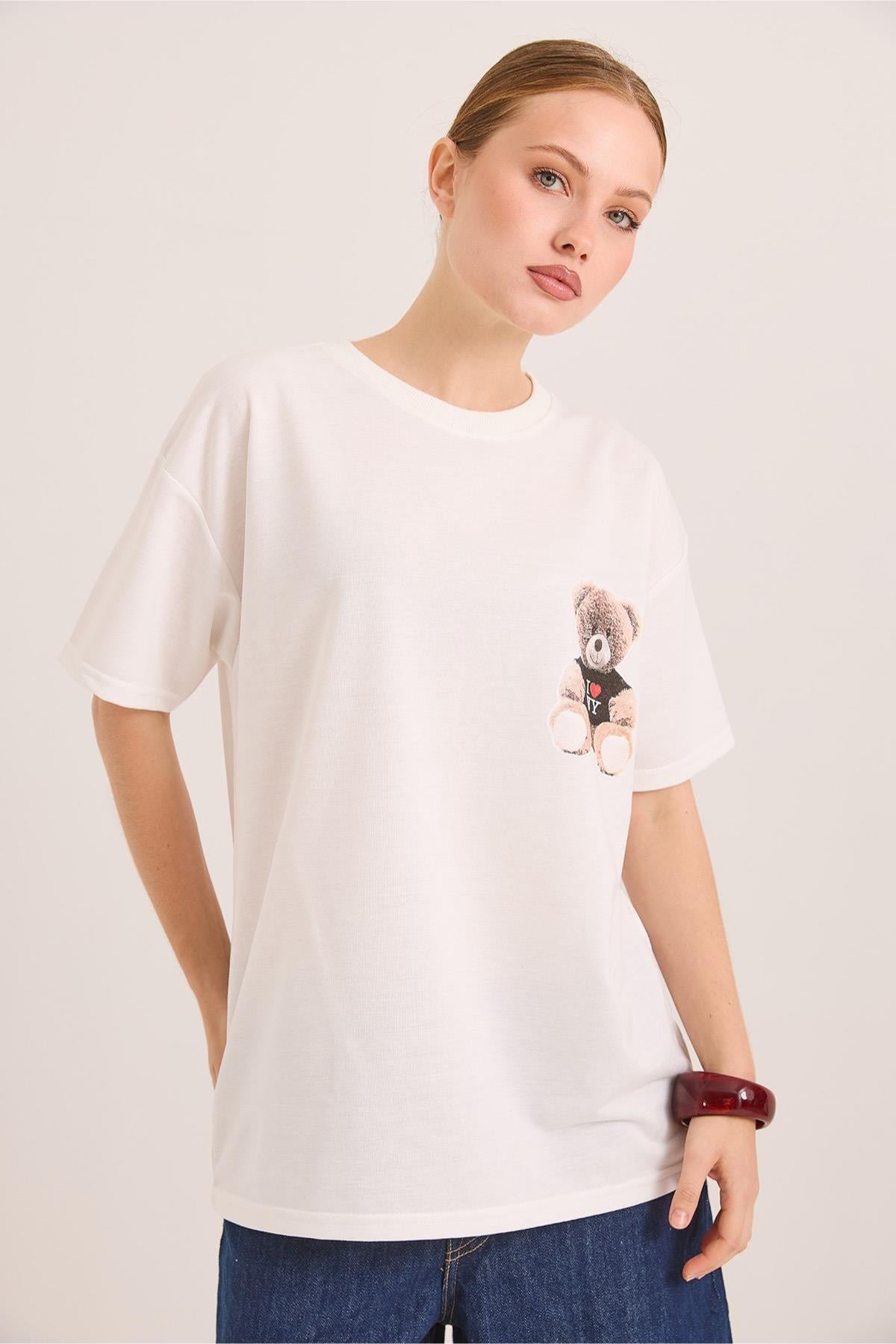 Önü ve Arkası Ayıcık Baskılı Tshirt