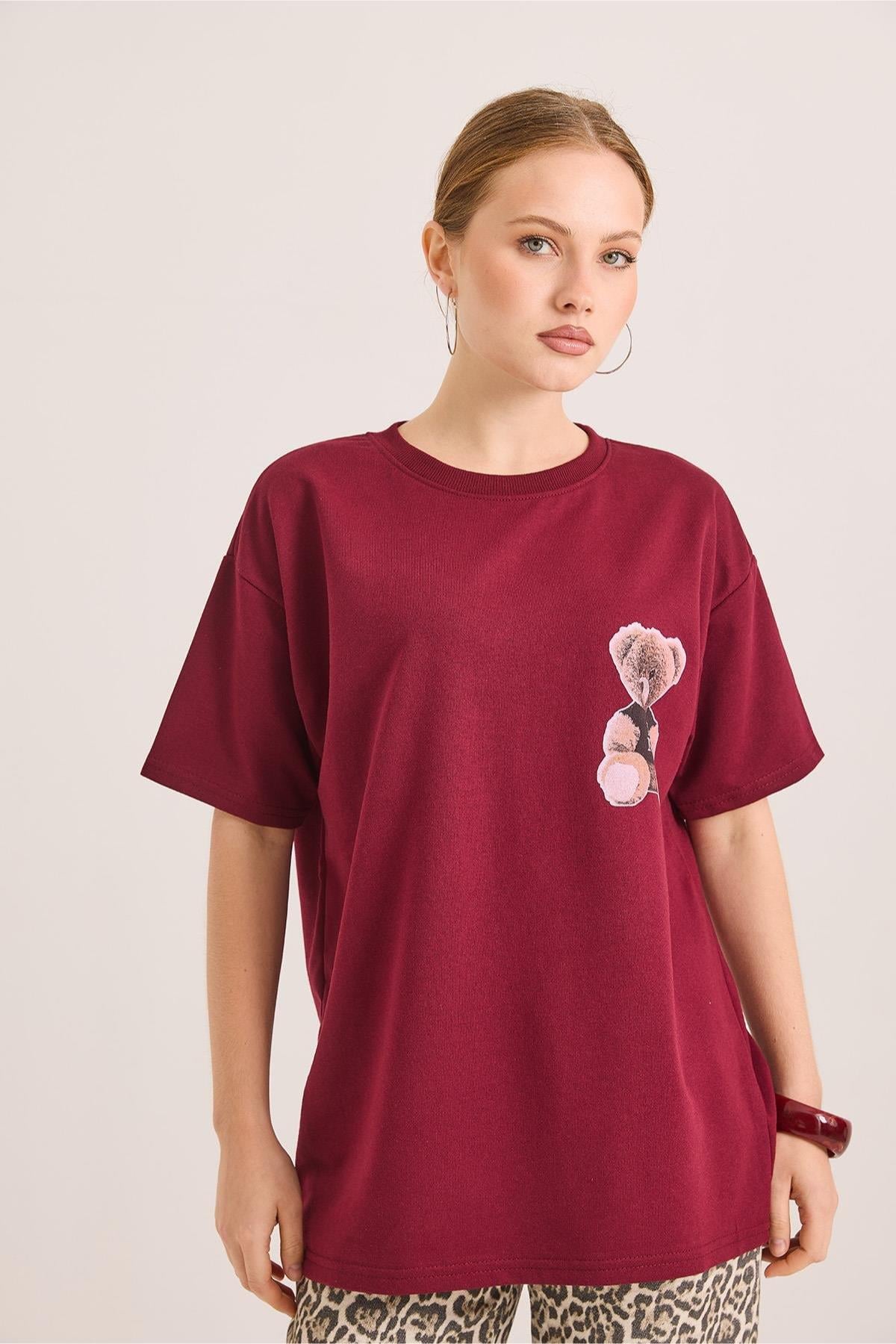 Önü ve Arkası Ayıcık Baskılı Tshirt