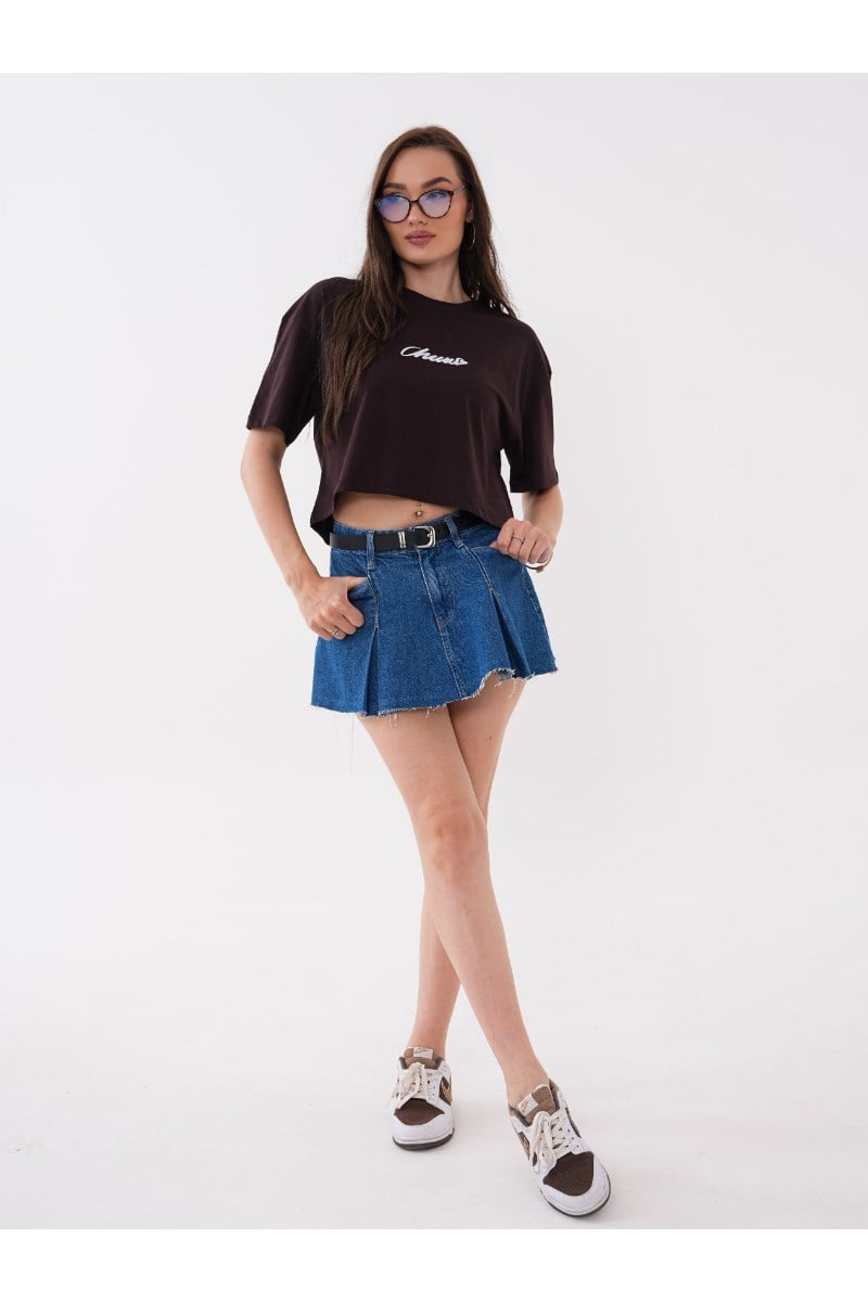 Önü ve Arkası Baskılı Crop Tshirt