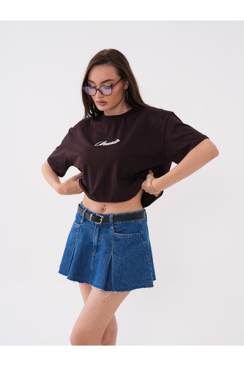 Önü ve Arkası Baskılı Crop Tshirt