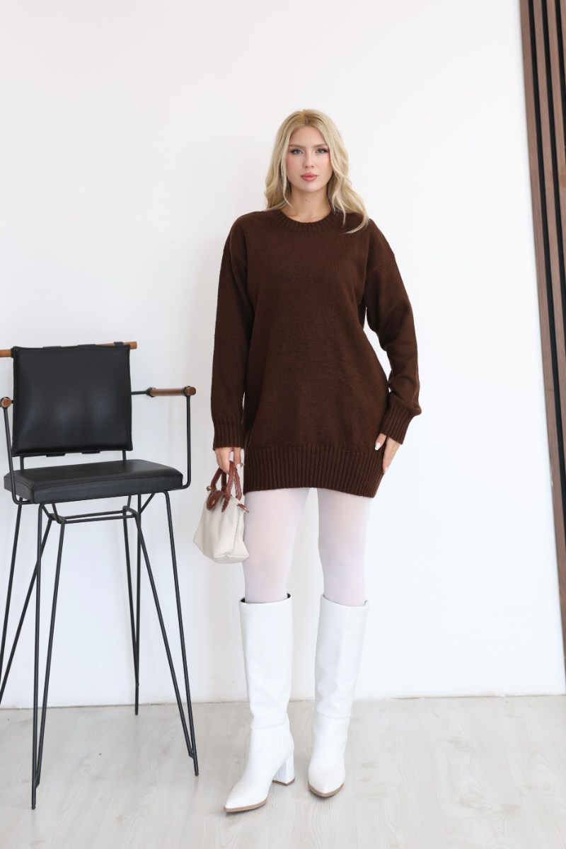 Oversize Ribanalı Triko Tunik